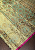 Seafoam Meenakari Brocade Tissue Kanjivaram Pure Silk Saree, CERTIFIED SILK