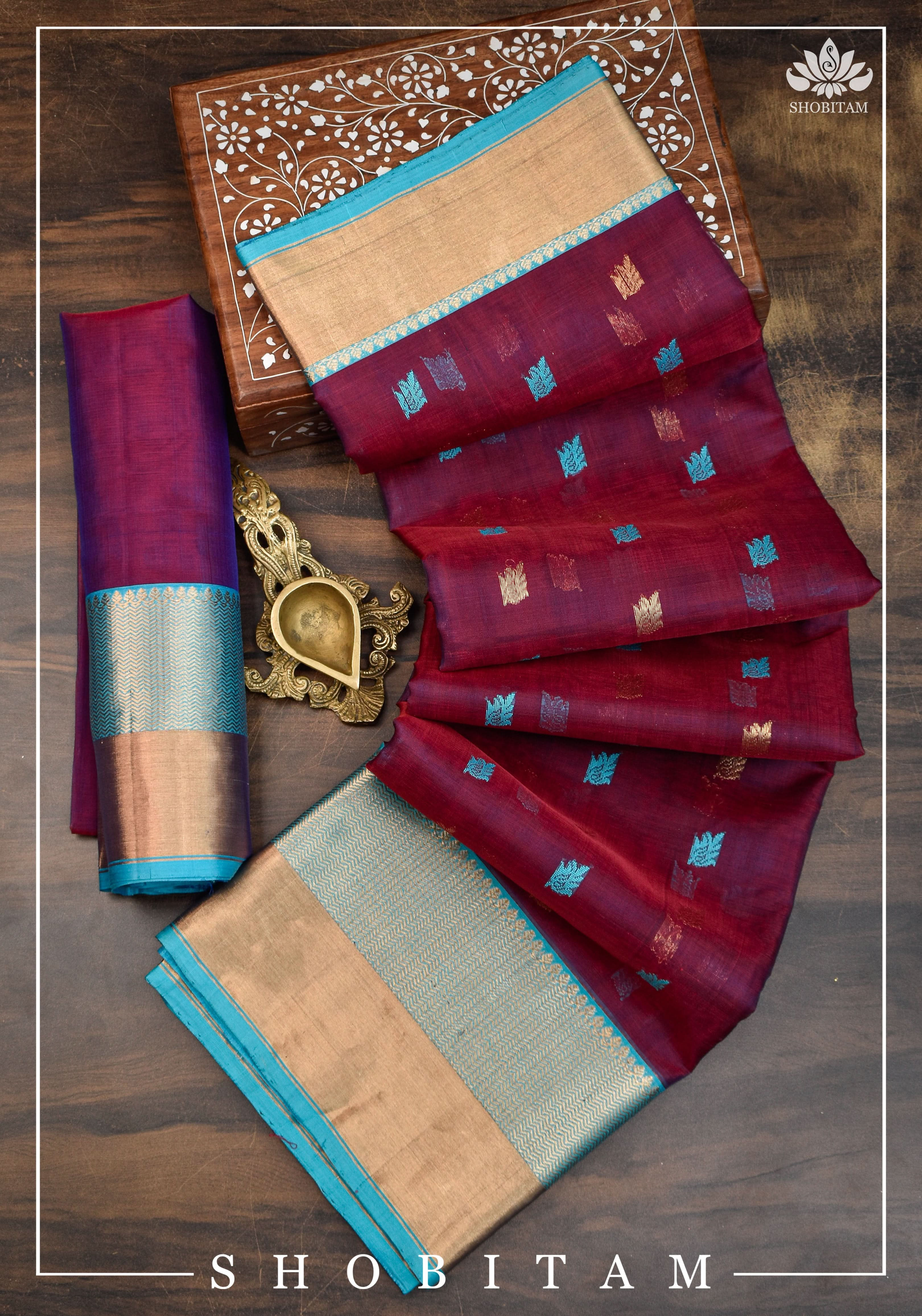 Unique Chanderi Silk saree in Plum with Stacked Sona Rupa Zari Borders | Sarees By shobitam