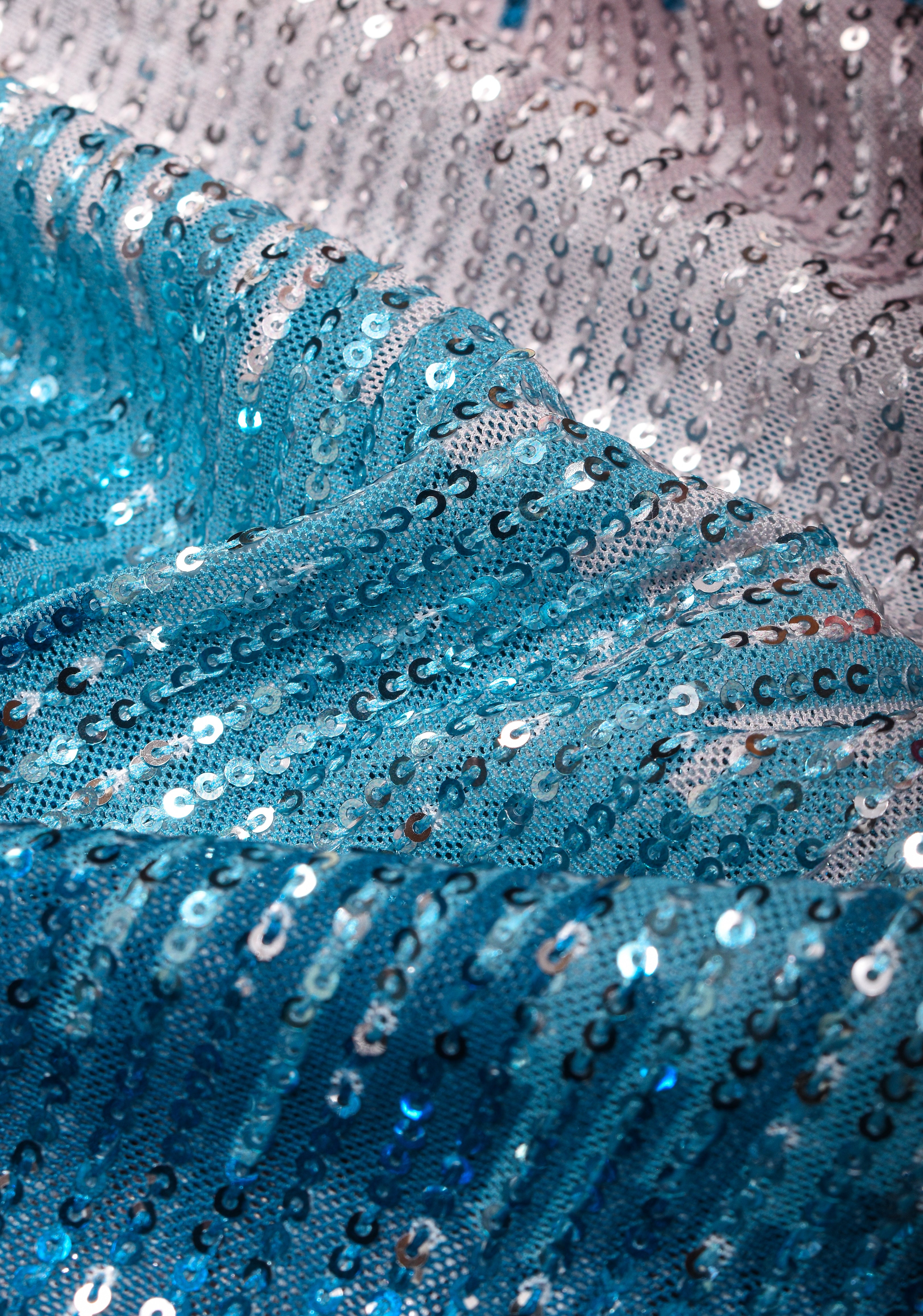 Ombre Teal, Blue, and Silver Sequin on Net Saree