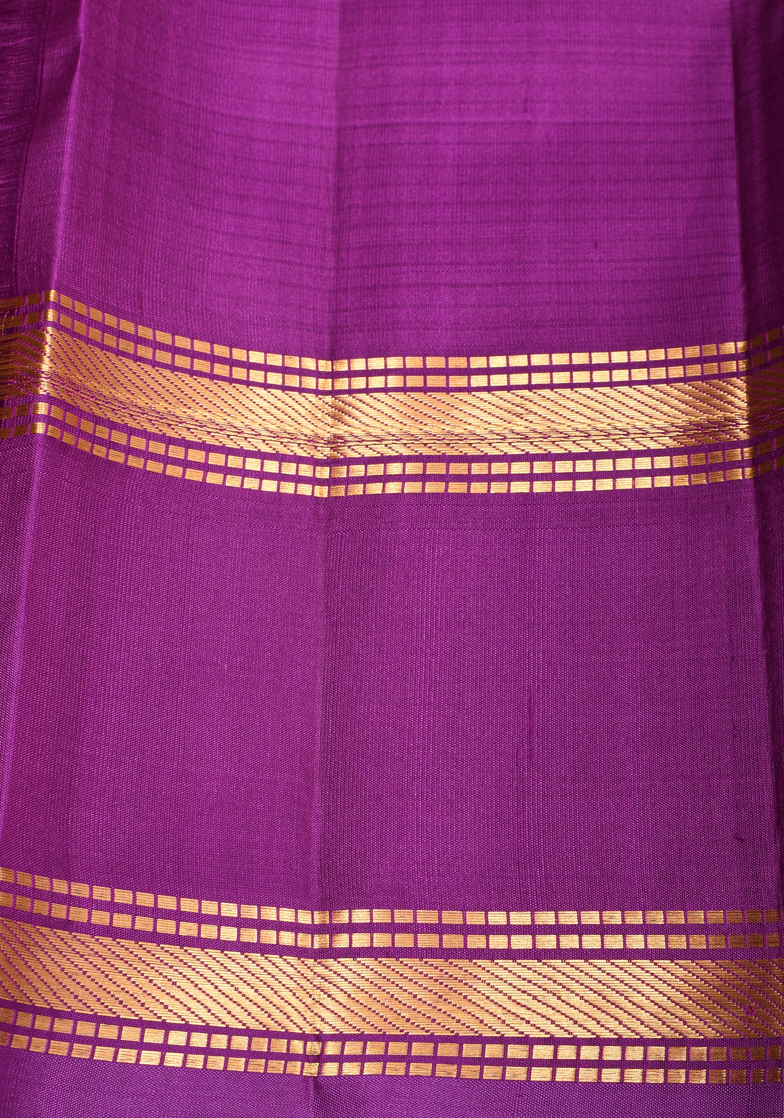 Gray Pure Kanjeevaram Soft Silk Saree with Checks and Contrast Purple Stack Border | SILK MARK CERTIFIED