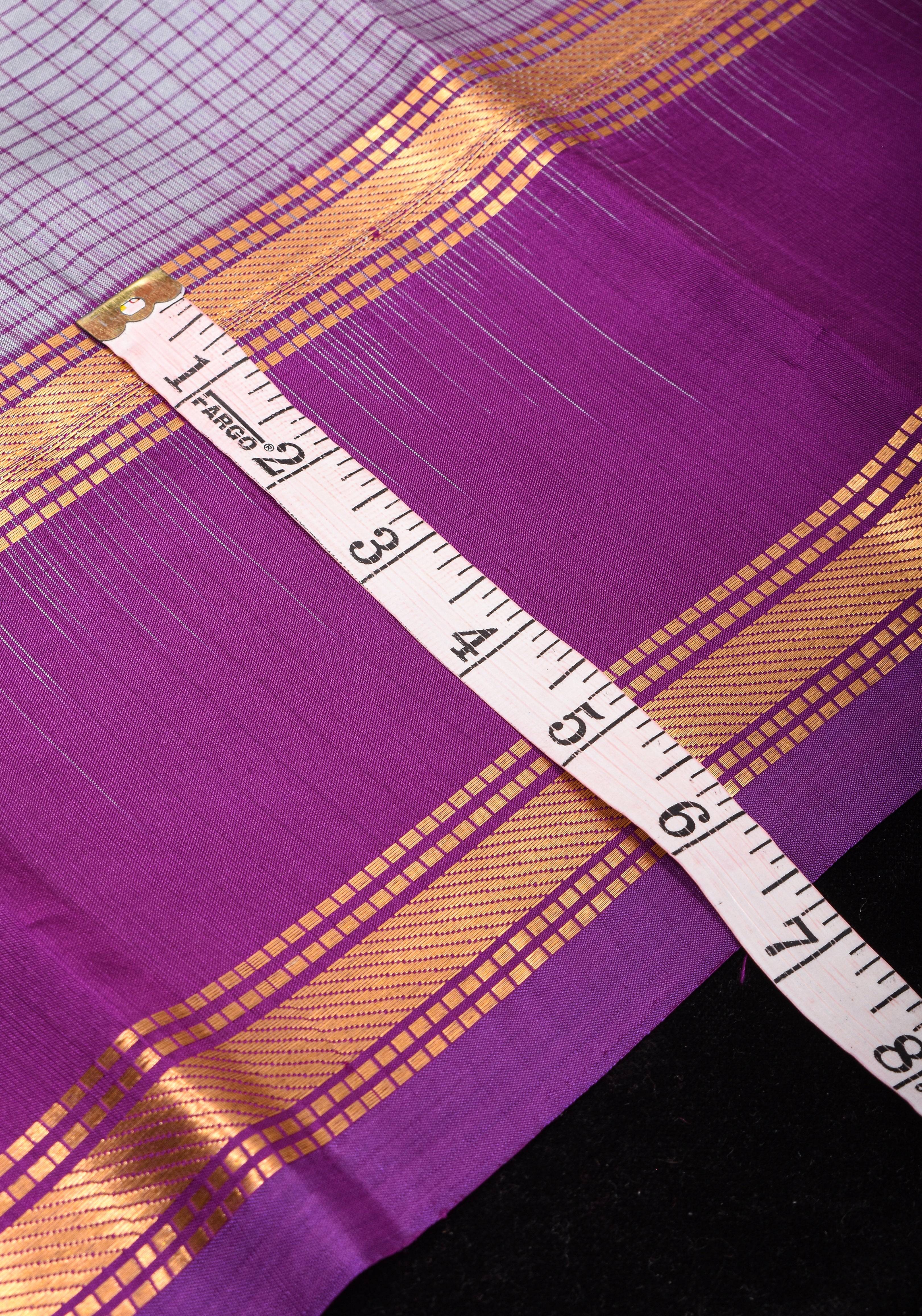 Gray Pure Kanjeevaram Soft Silk Saree with Checks and Contrast Purple Stack Border | SILK MARK CERTIFIED