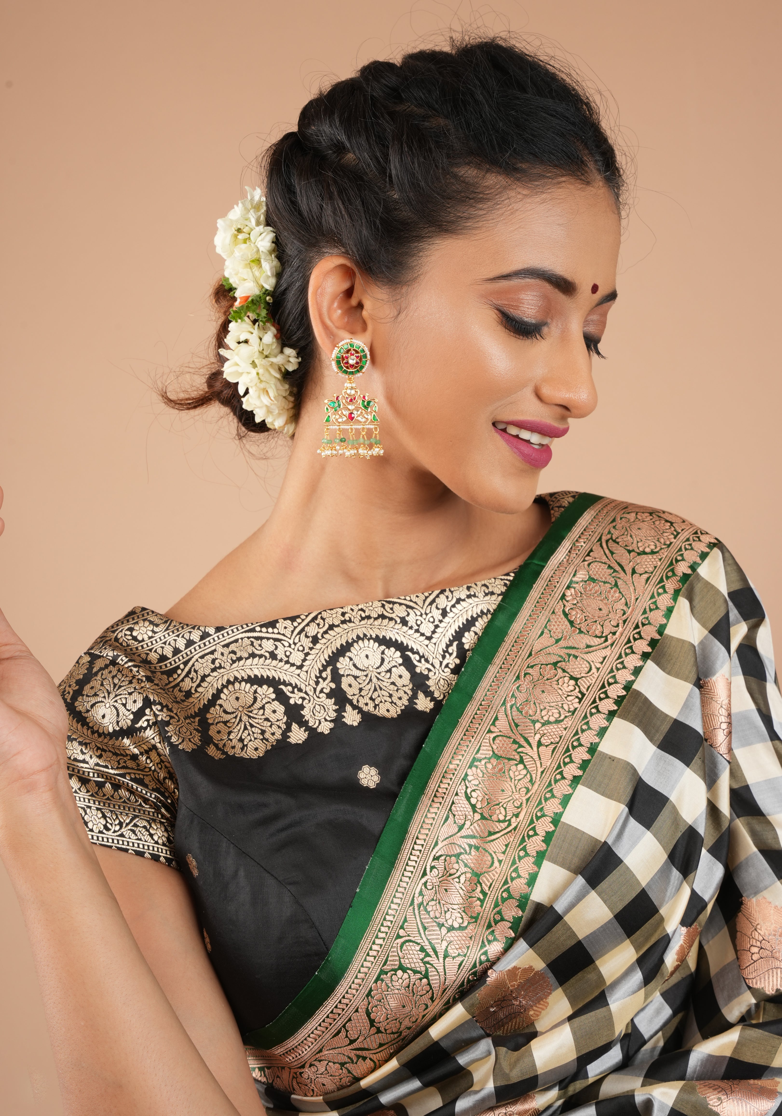 Pure Banarasi Black Silk blouse with Zari Yoke detailing, Customizable, Made to Order