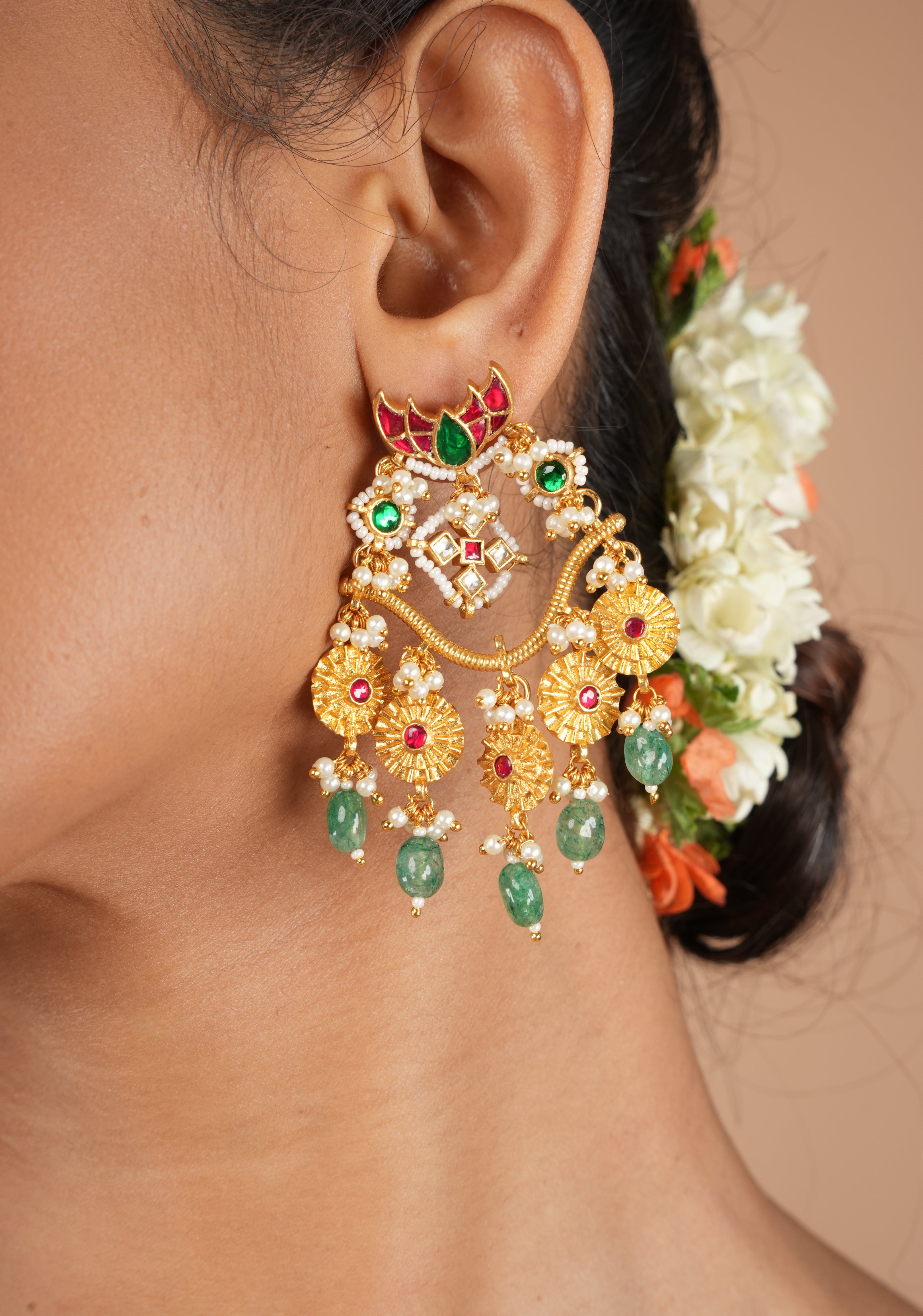 Chandbali Earrings with Kundan  stones and dangling  beads