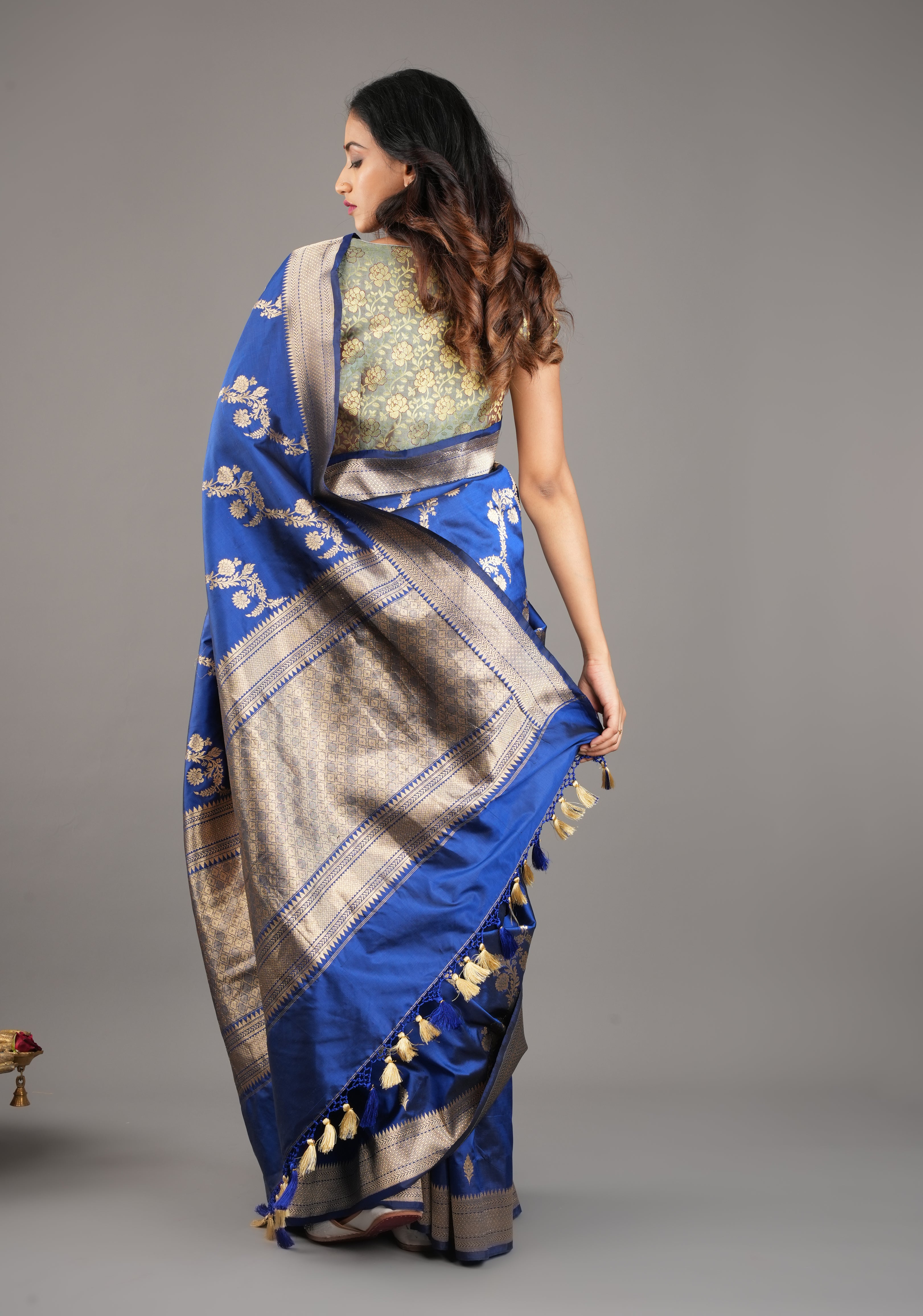 Exquisite Half Jaal half buti Banarasi Katan Silk Saree in Cobalt Blue with Kadhuwa Weave | SILK MARK CERTIFIED