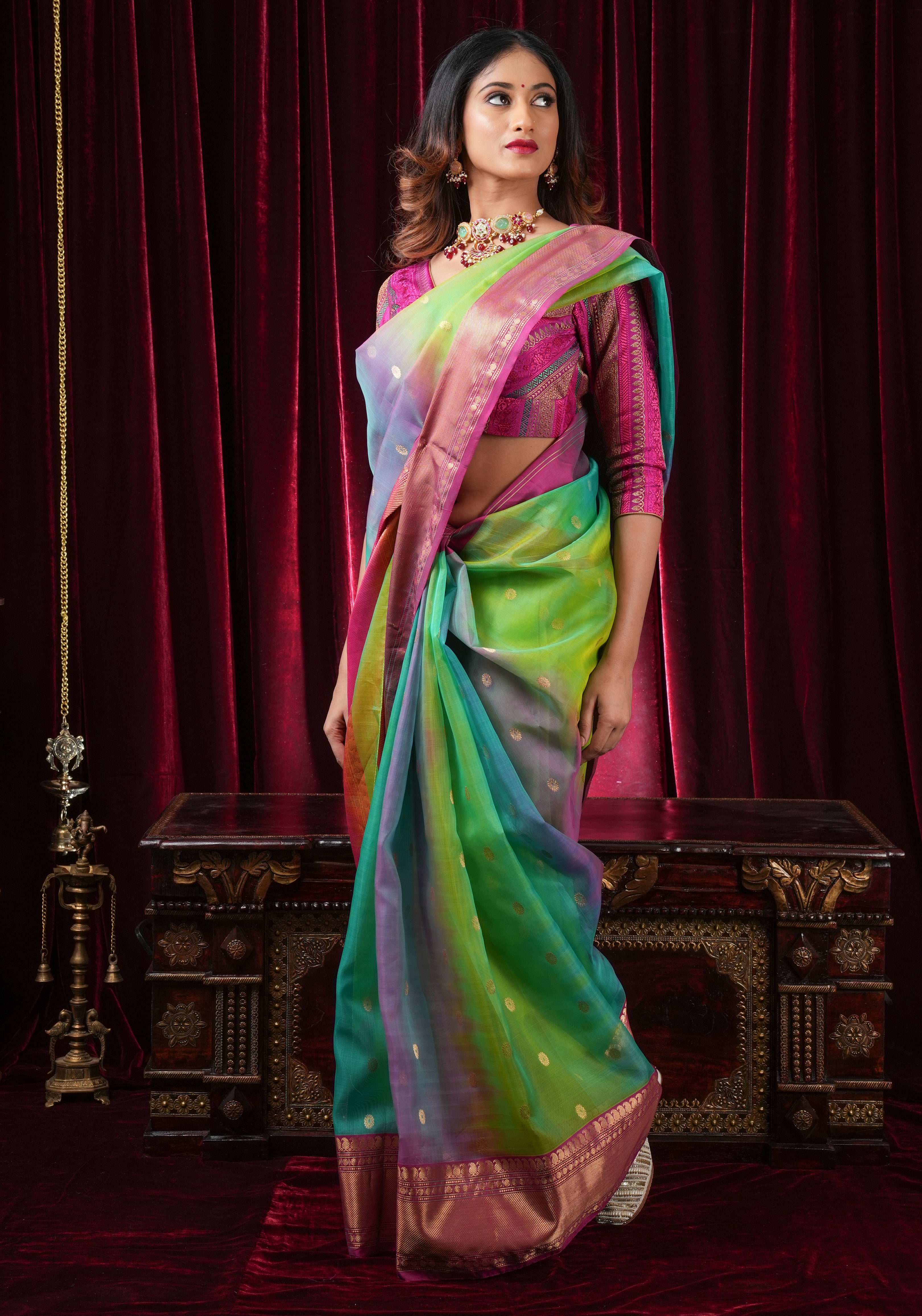 Stunning Ombre Chanderi Silk Saree in Multicolor Tone