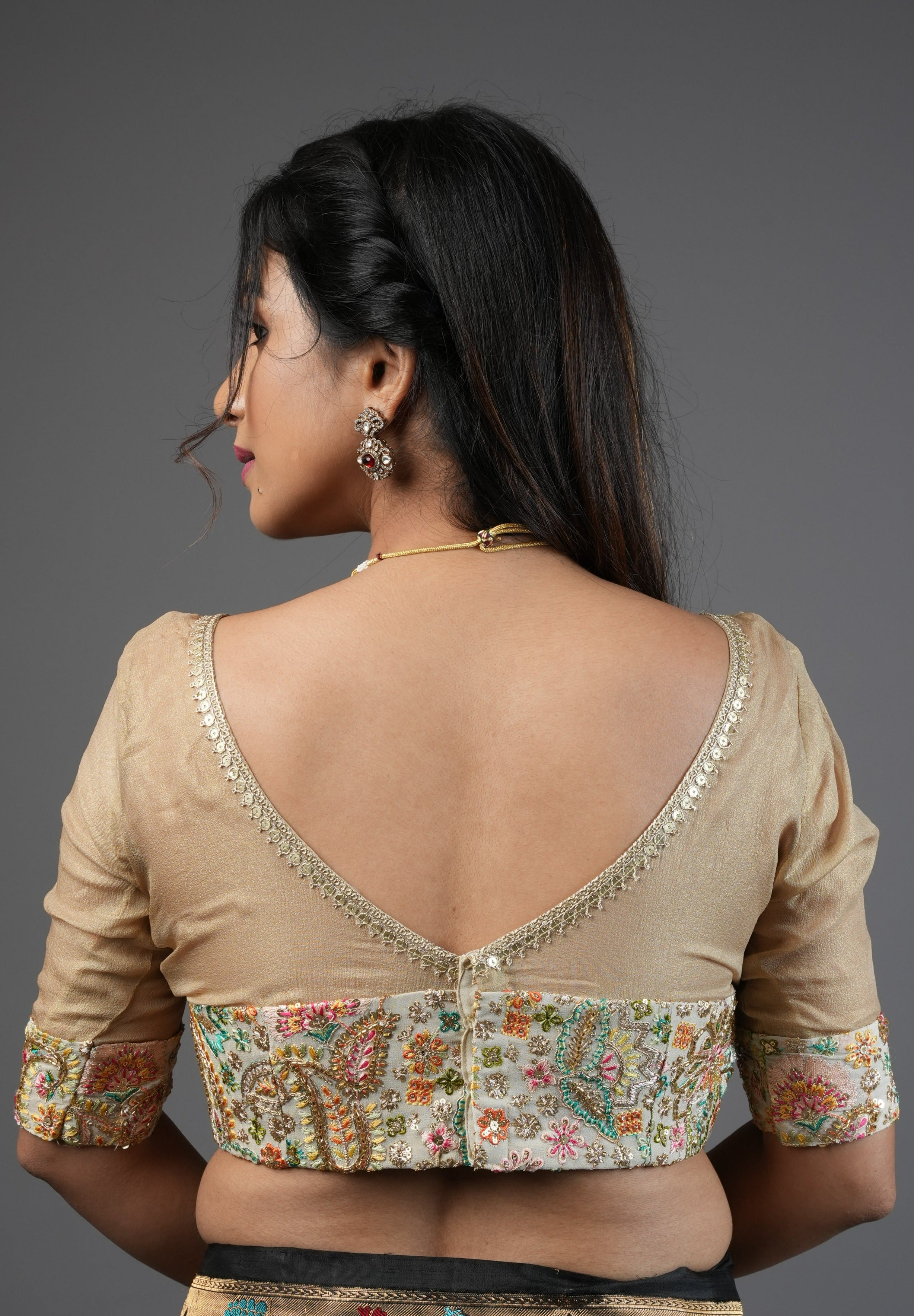 Cream Georgette Embroidered Blouse sequin cutdana and pure  Tissue Chiffon detailing, Customizable, Made To Order