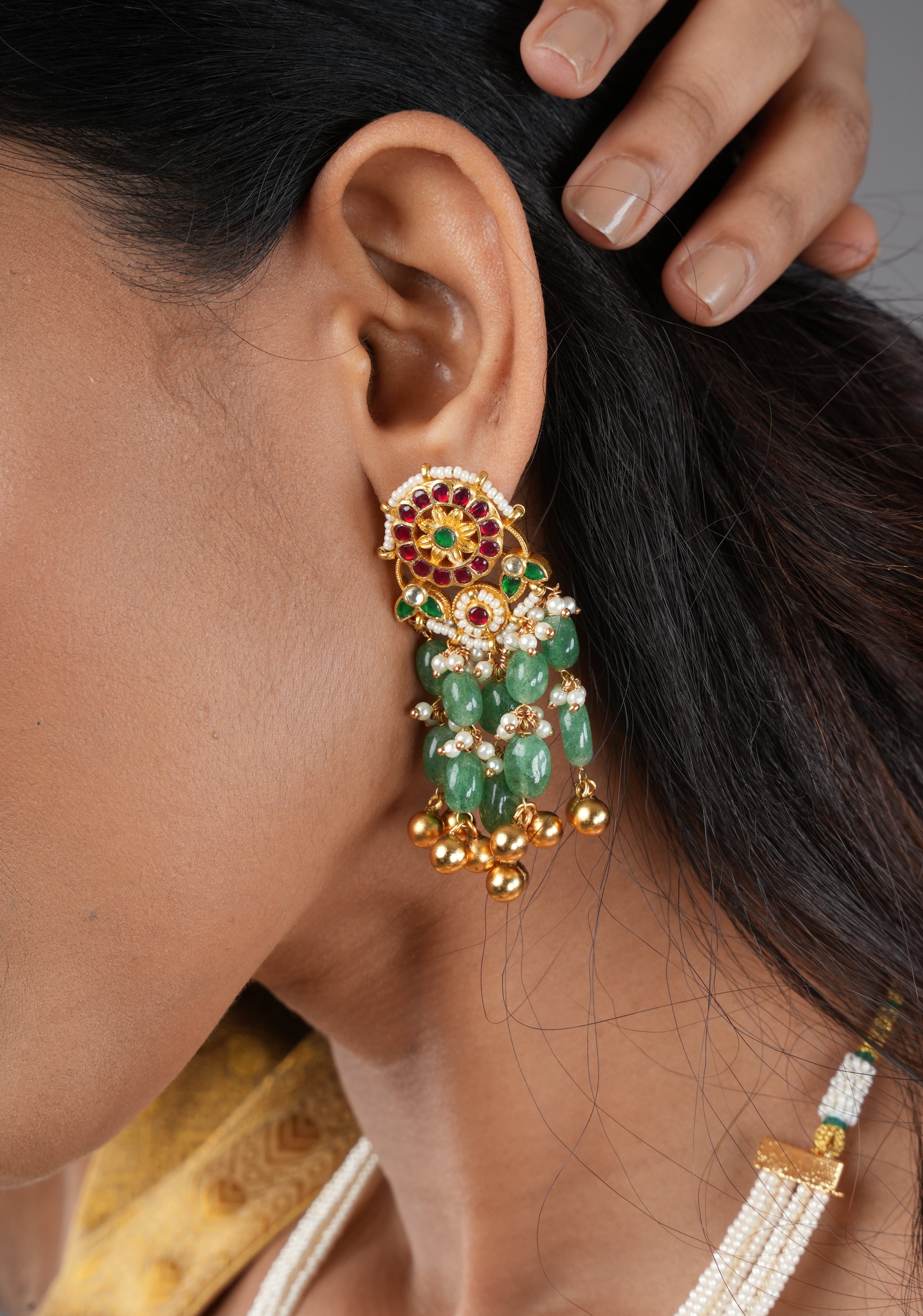 Mandala Maharani Haar with side charms  and matching earrings