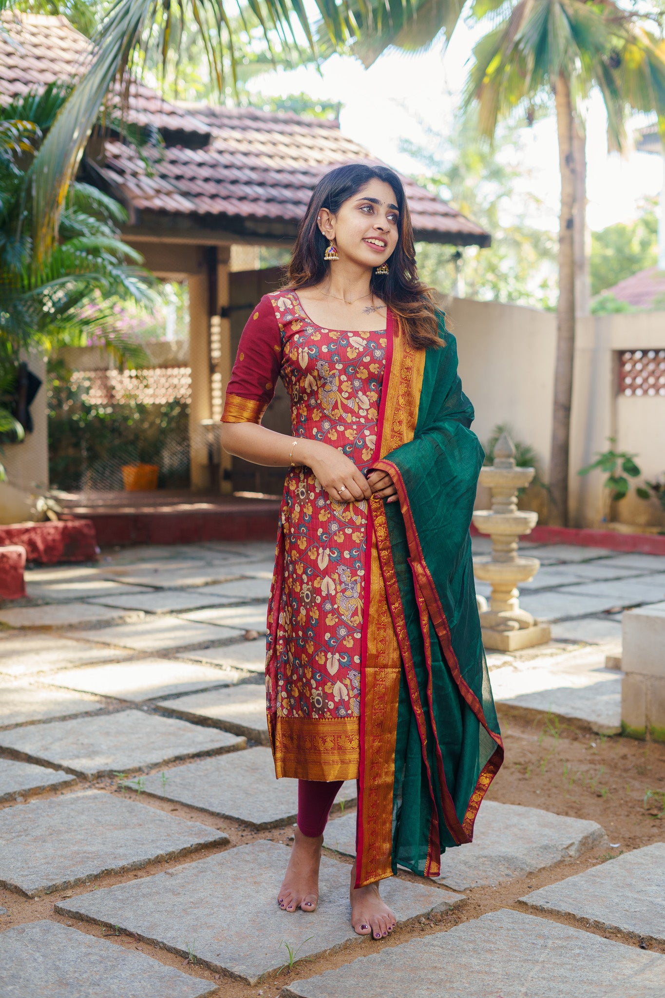 Prathana Maroon & Green Kurti Set | Made To Order