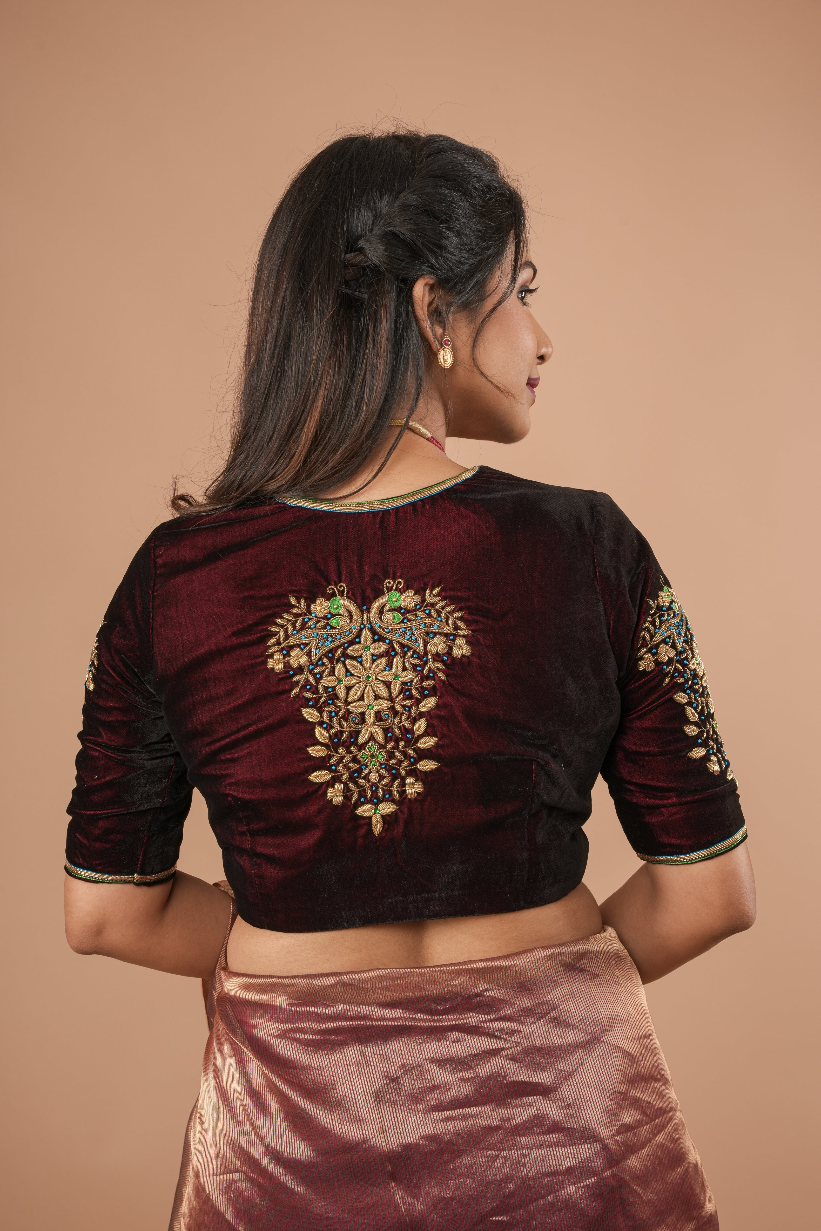 Maroon Velvet Blouse with Zardosi Work,  Mix and Match Blouse for saree, Made to Order