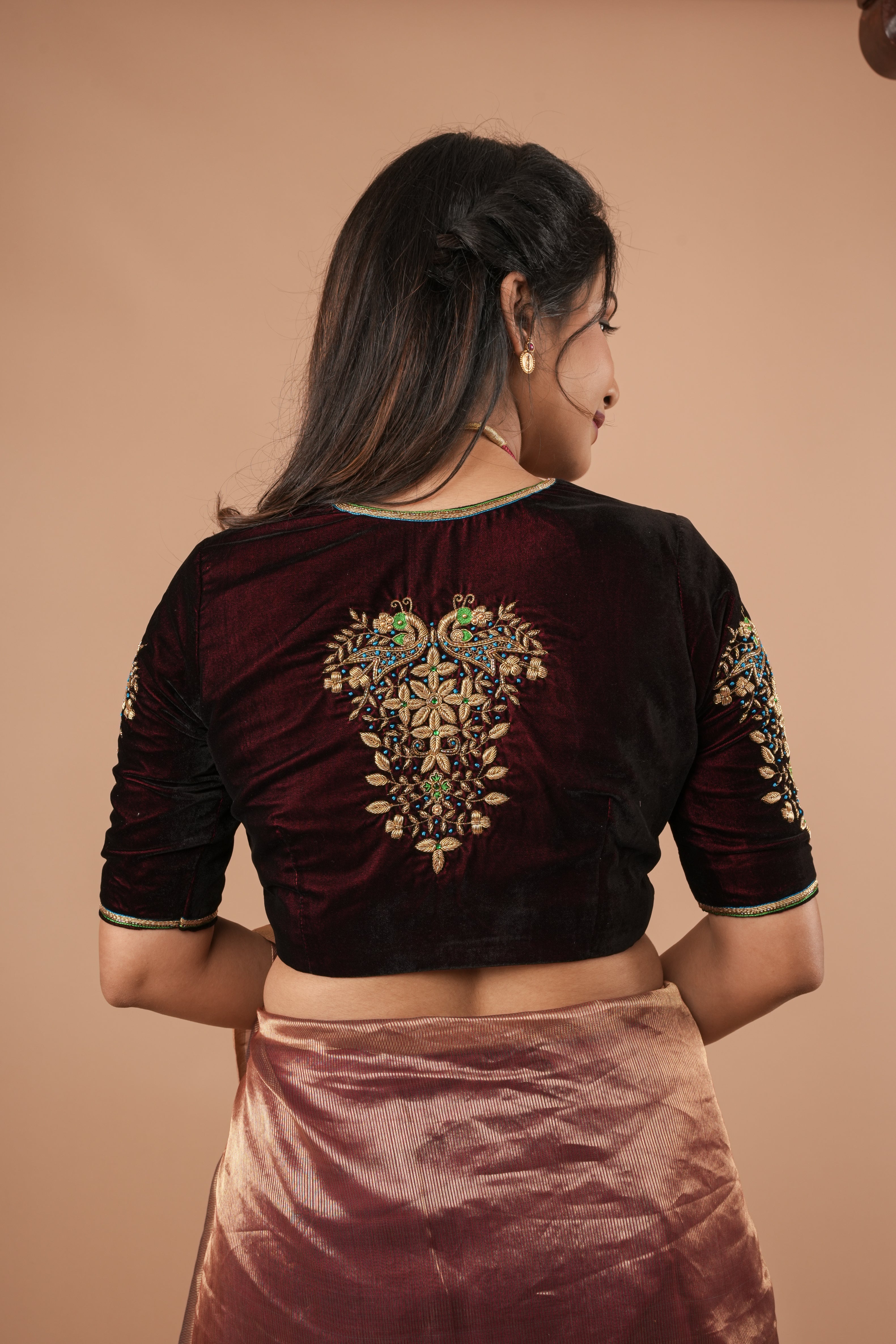 Maroon Velvet Blouse with Zardosi Work,  Mix and Match Blouse for saree, Made to Order