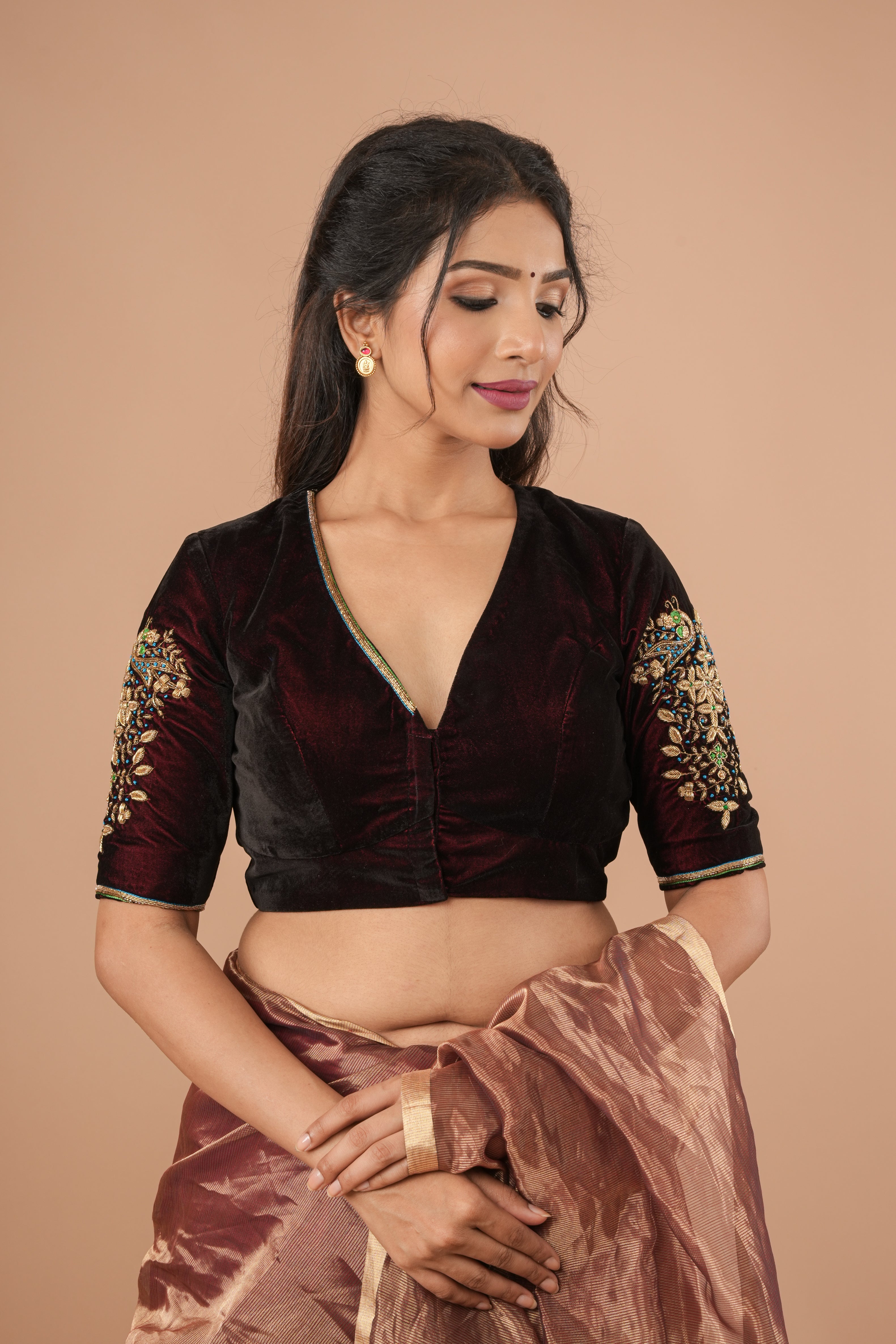 Maroon Velvet Blouse with Zardosi Work,  Mix and Match Blouse for saree, Made to Order