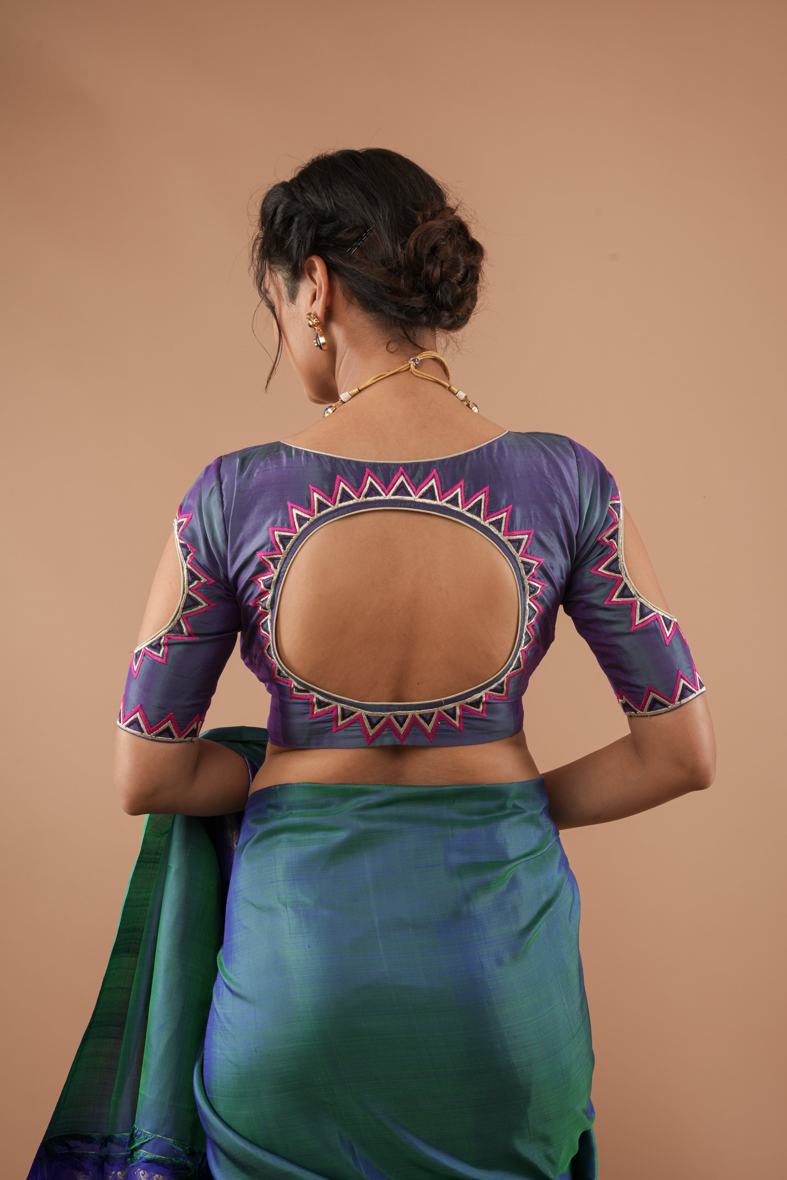 Peacock Blue Pure Silk Blouse With Mandala Cutout And Sunburst Embroidery