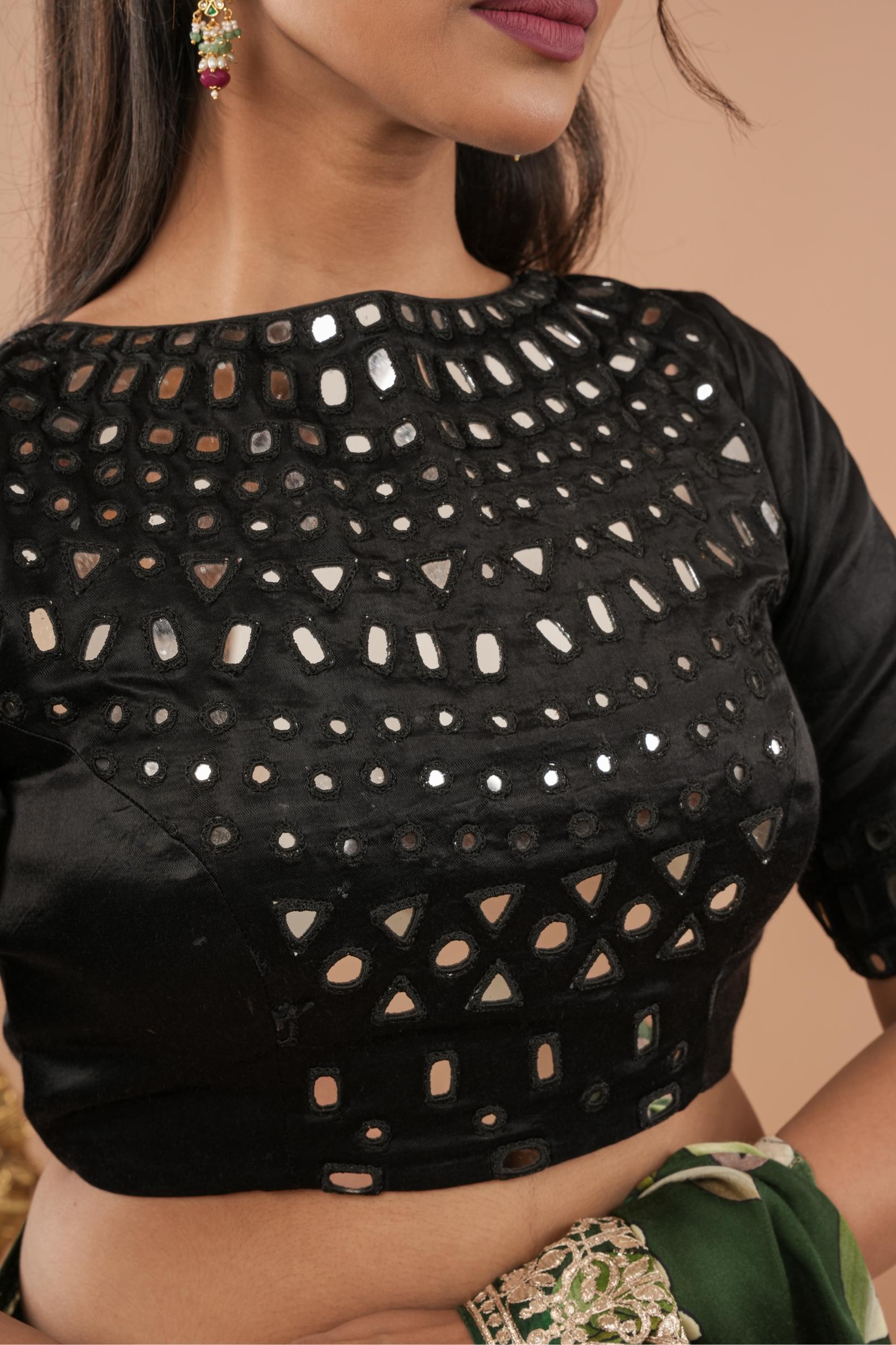 Made To Order: Black Mirror Embroidery blouse, Customizable