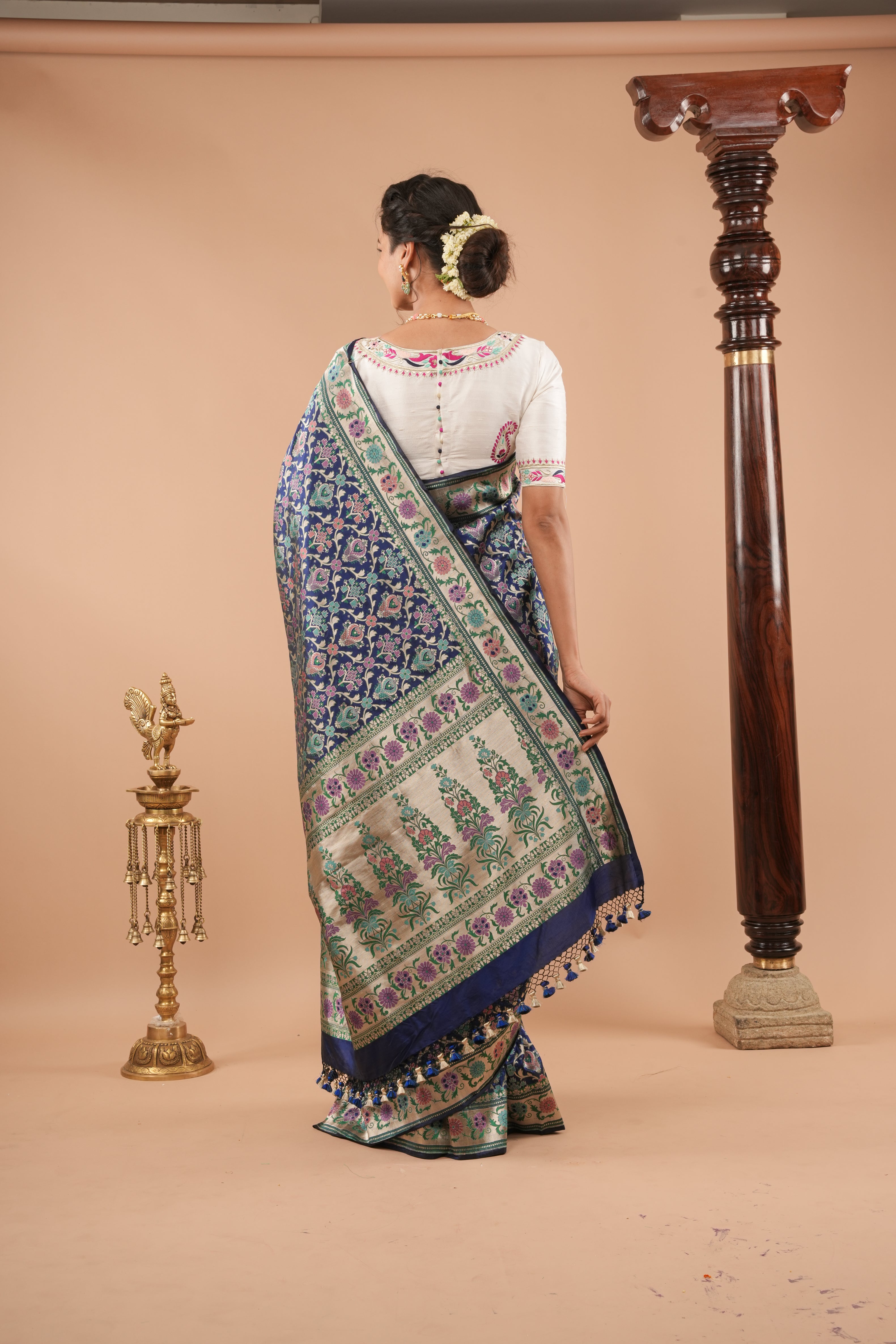 BLOUSE : White Pure Raw Silk Blouse With Multicolor embroidery