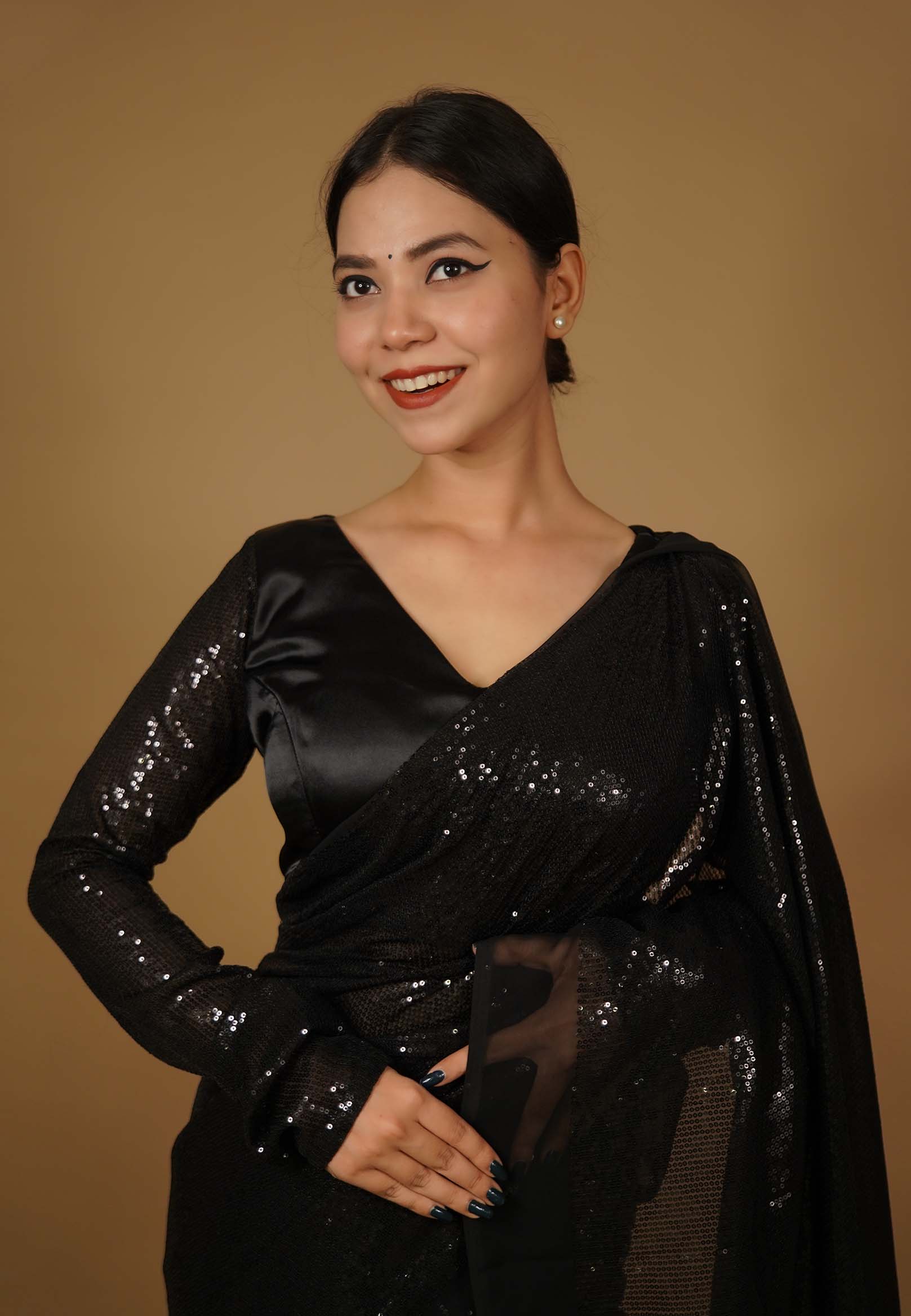 Black body With V neck & Sequin Full Sleeves Princess cut Designer blouse