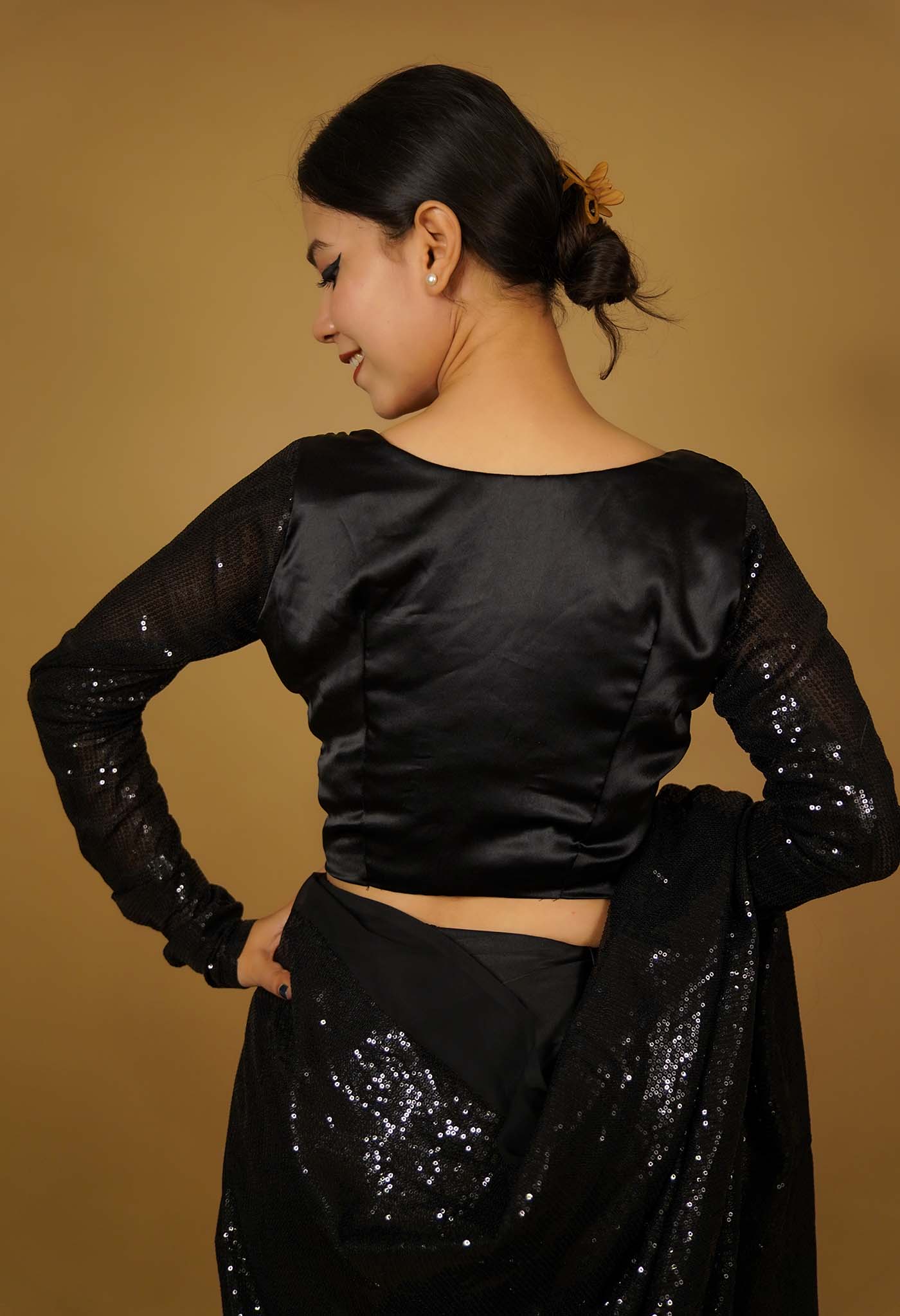 Black body With V neck & Sequin Full Sleeves Princess cut Designer blouse