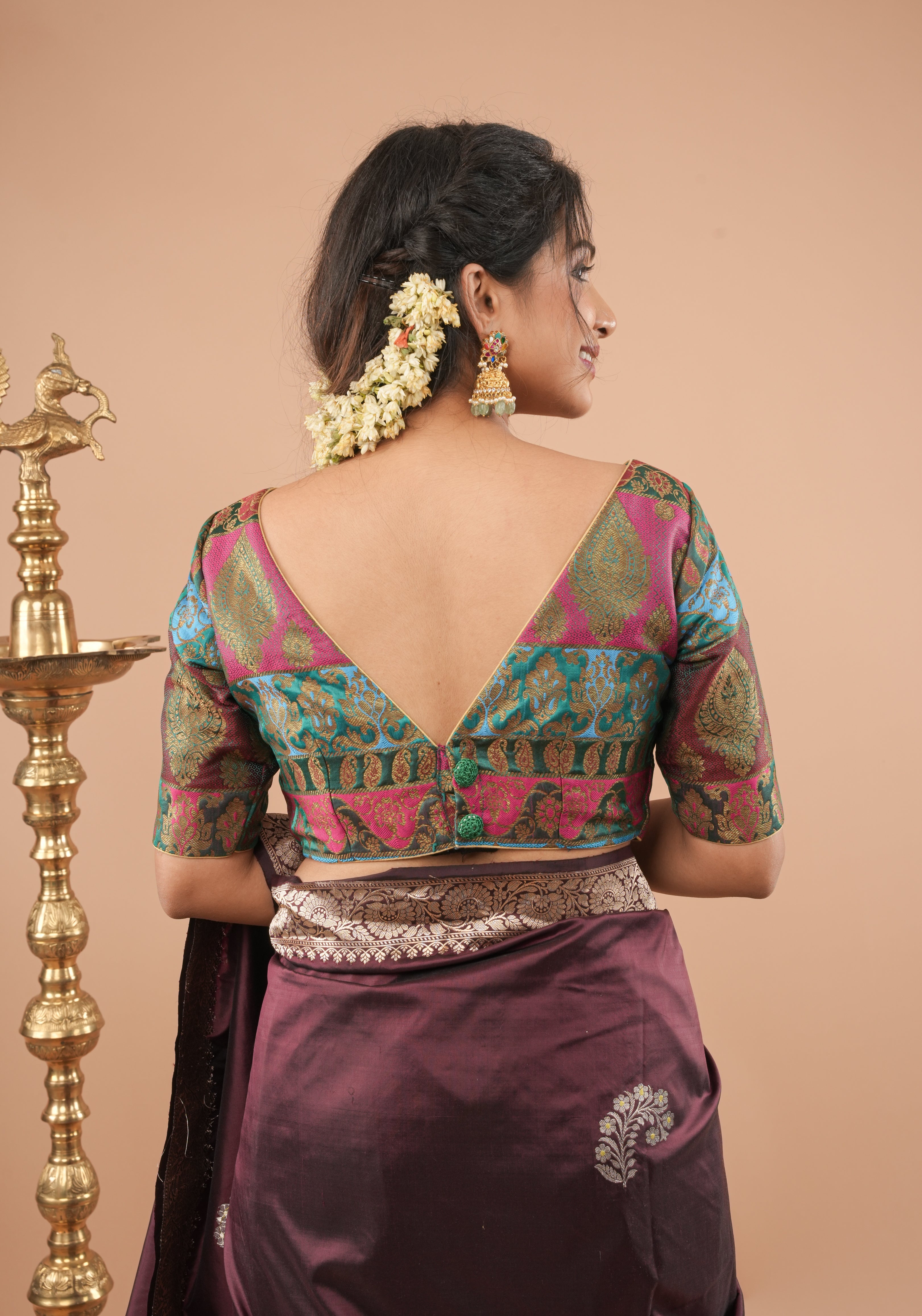 Banarasi multicolor Boat Neck Blouse | Made To Order