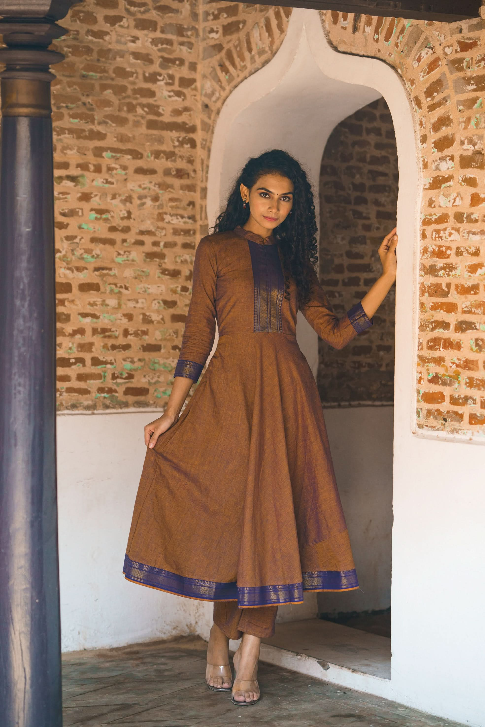 Brown and Purple Mangalgiri Co-Ord Set | Made To Order