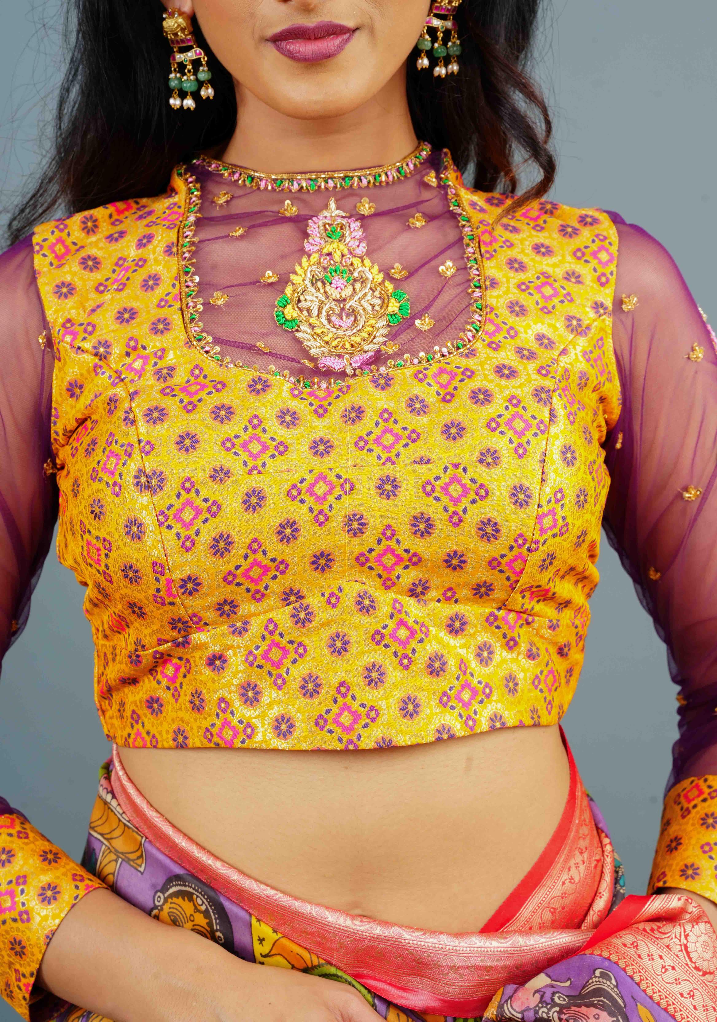 Kanthi Design Banarasi Pataola Brocade Blouse with Handwork and Net in sleeves and back, Made to Order