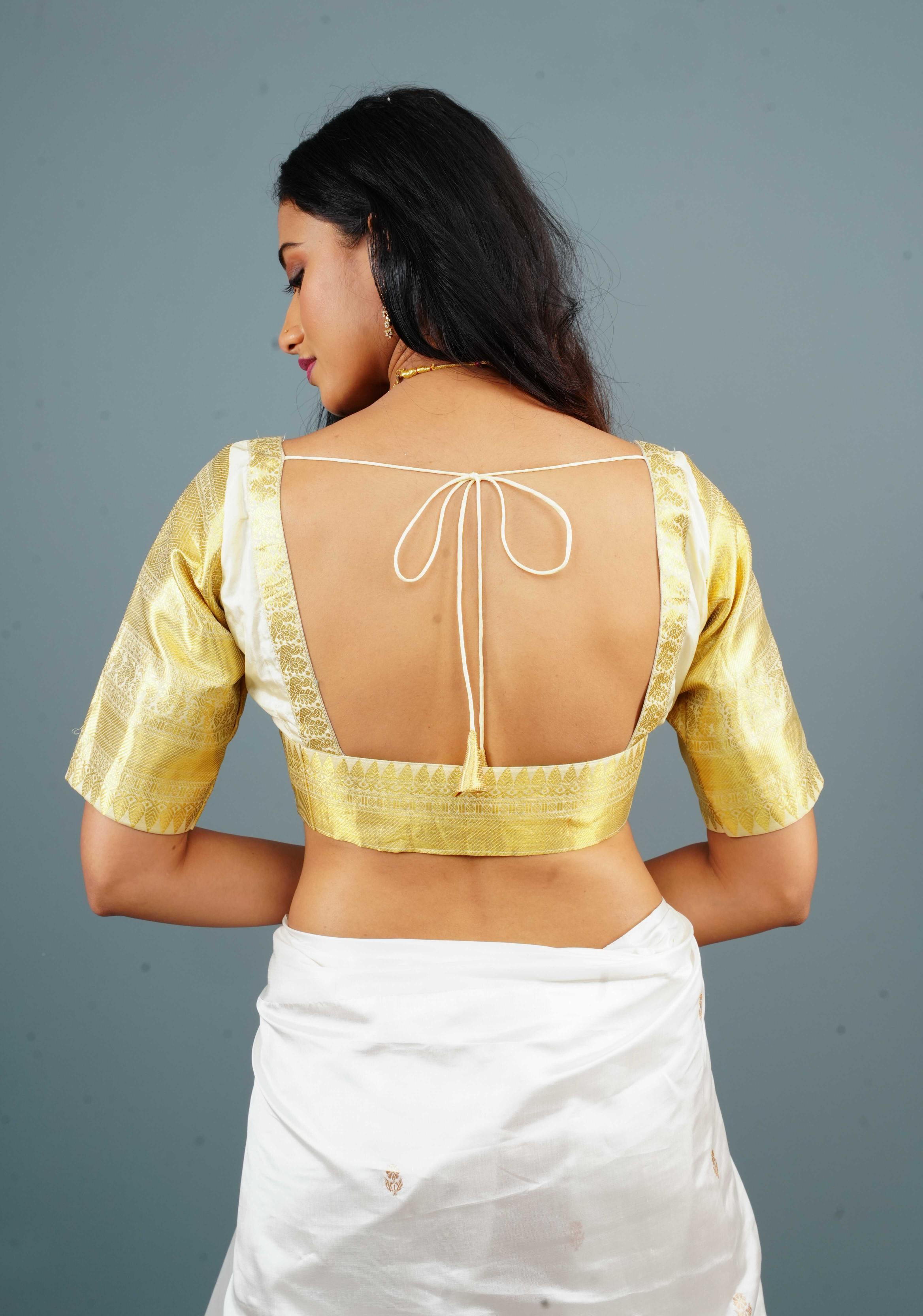 Off White Bustier Brocade with Kanjivaram Border Sleeves, Made to Order