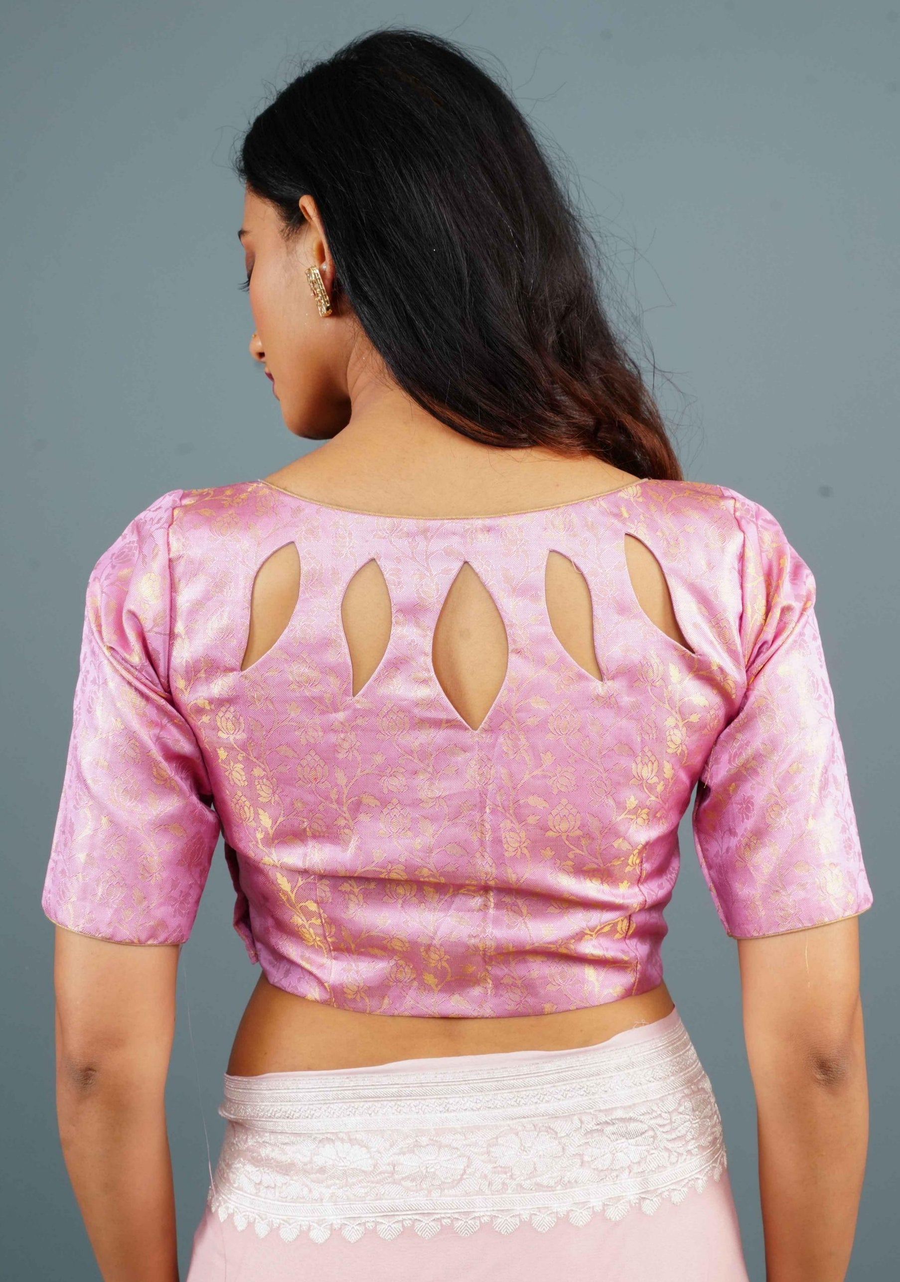 Lotus Petals Cutout Pure Kanjivaram Tissue Silk Blouse with Floral Brocade, Customizable, Made to Order