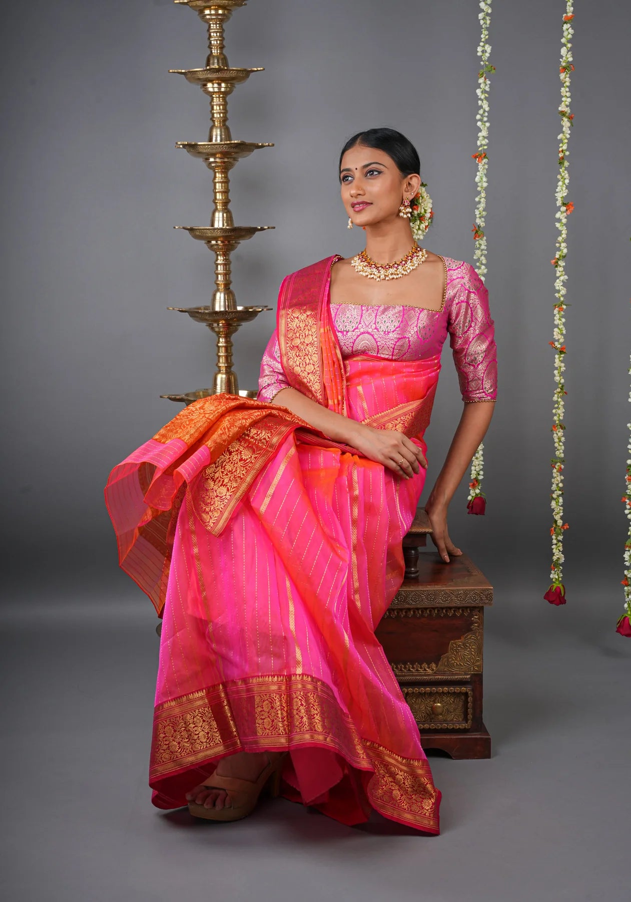 Bridal, Traditional, Wedding Pink and Majenta color Kanjeevaram Silk, Silk  fabric Saree : 1854587