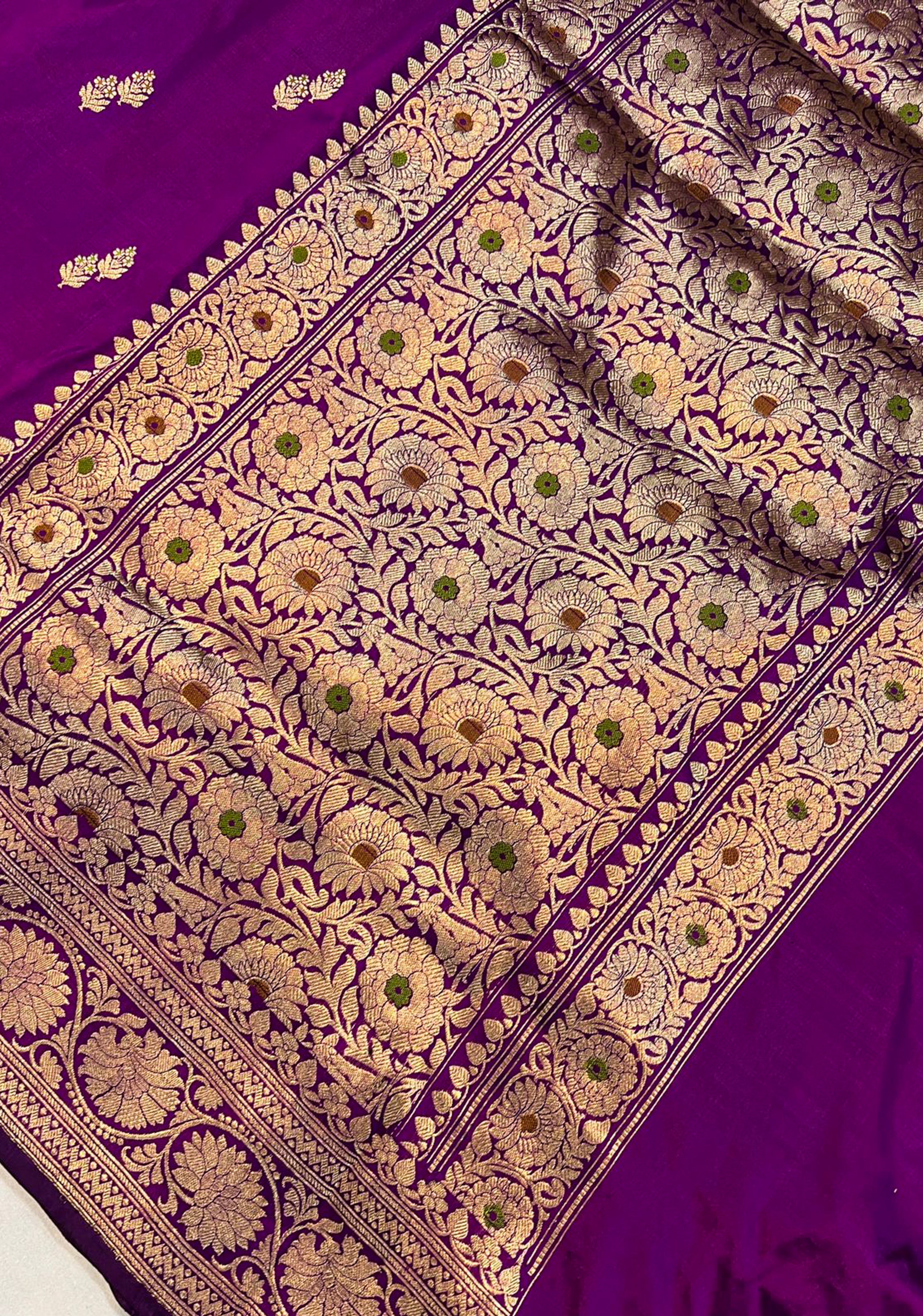 Purple lightweight Katan silk saree with meenakari floral borders and pallu | SILK MARK CERTIFIED