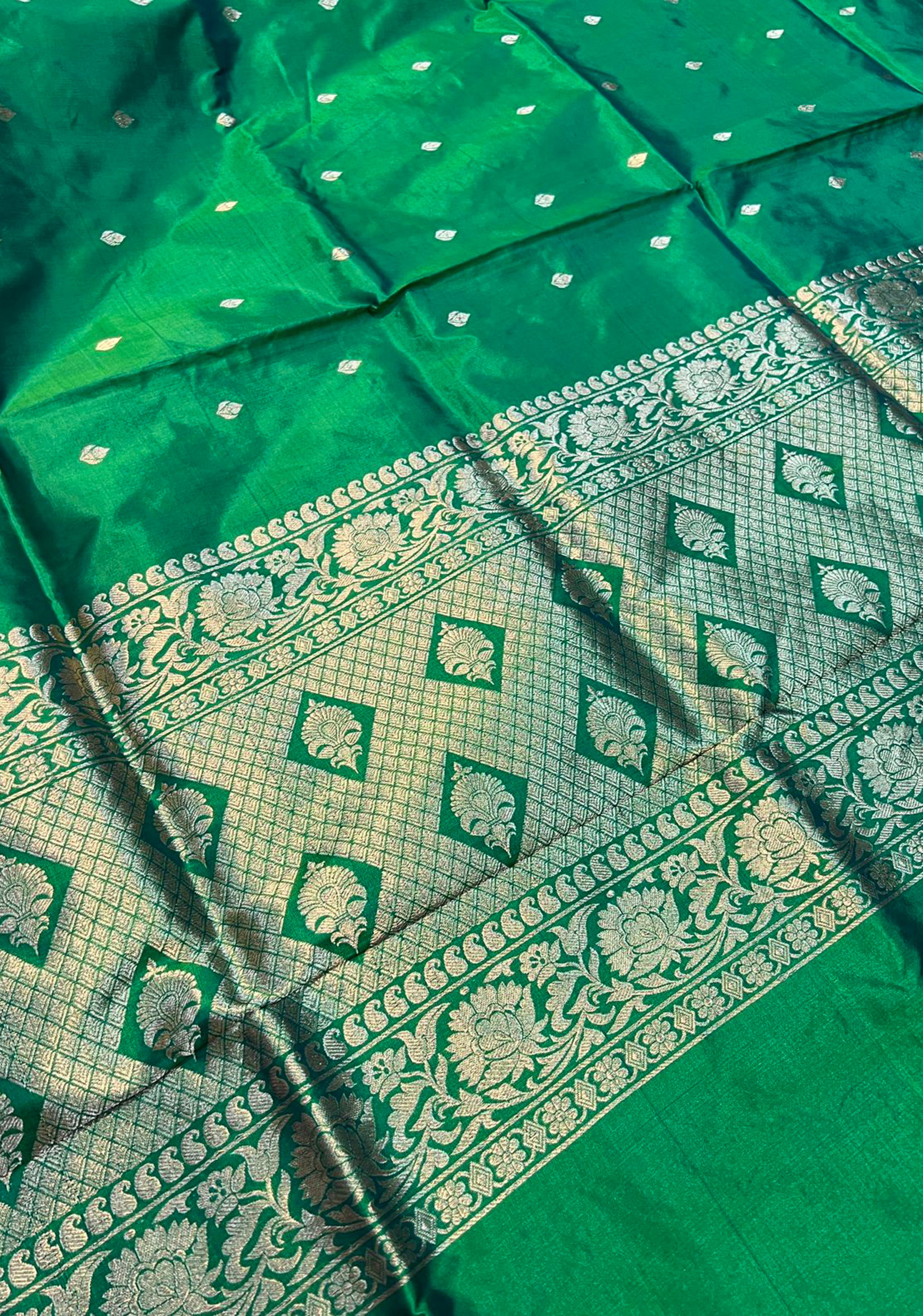 Lightweight Banarasi saree in sea green | SILK MARK CERTIFIED