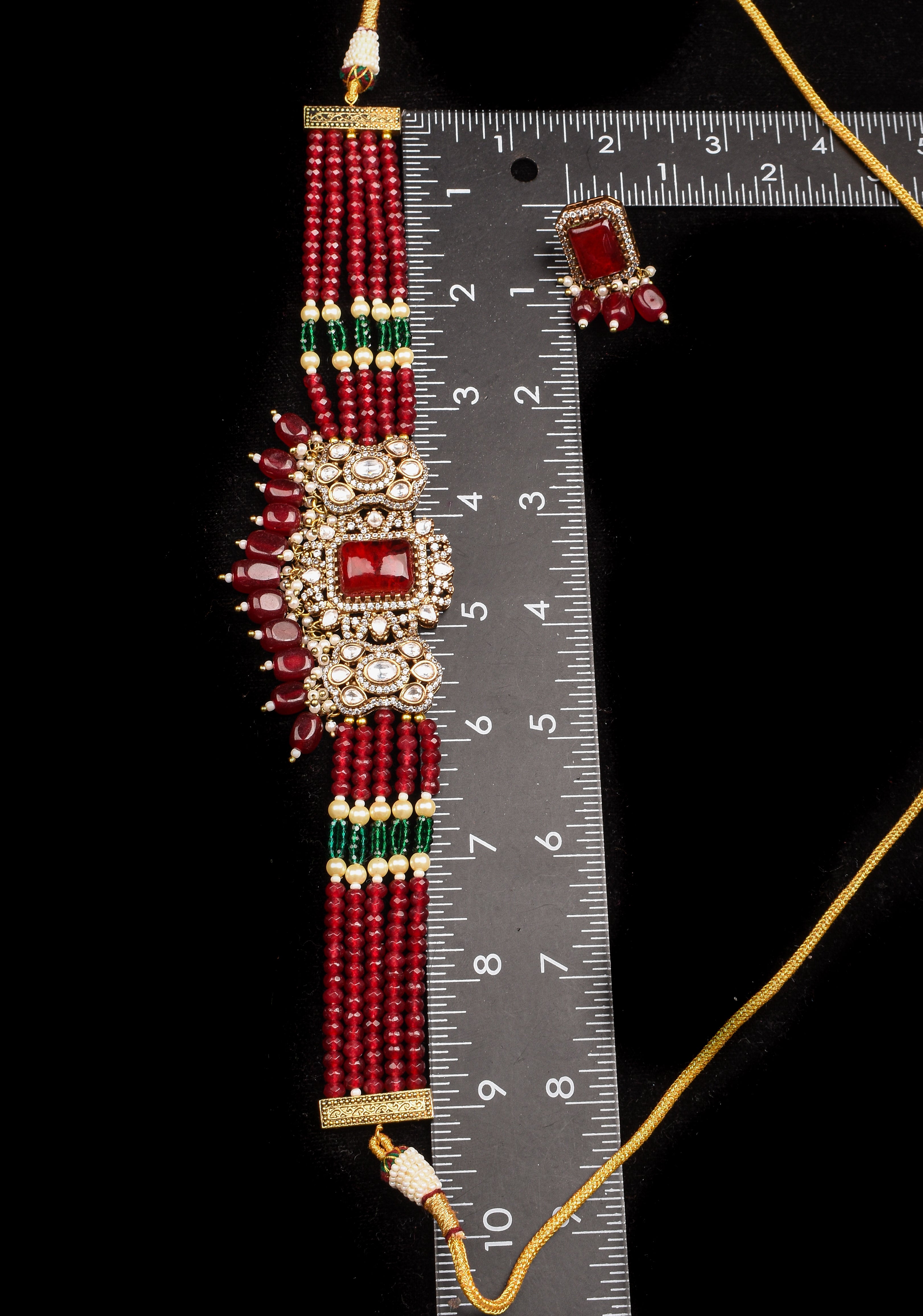 Multilayer Red Beads kundan Choker set with dangling Red Beads| Shobitam Jewelry