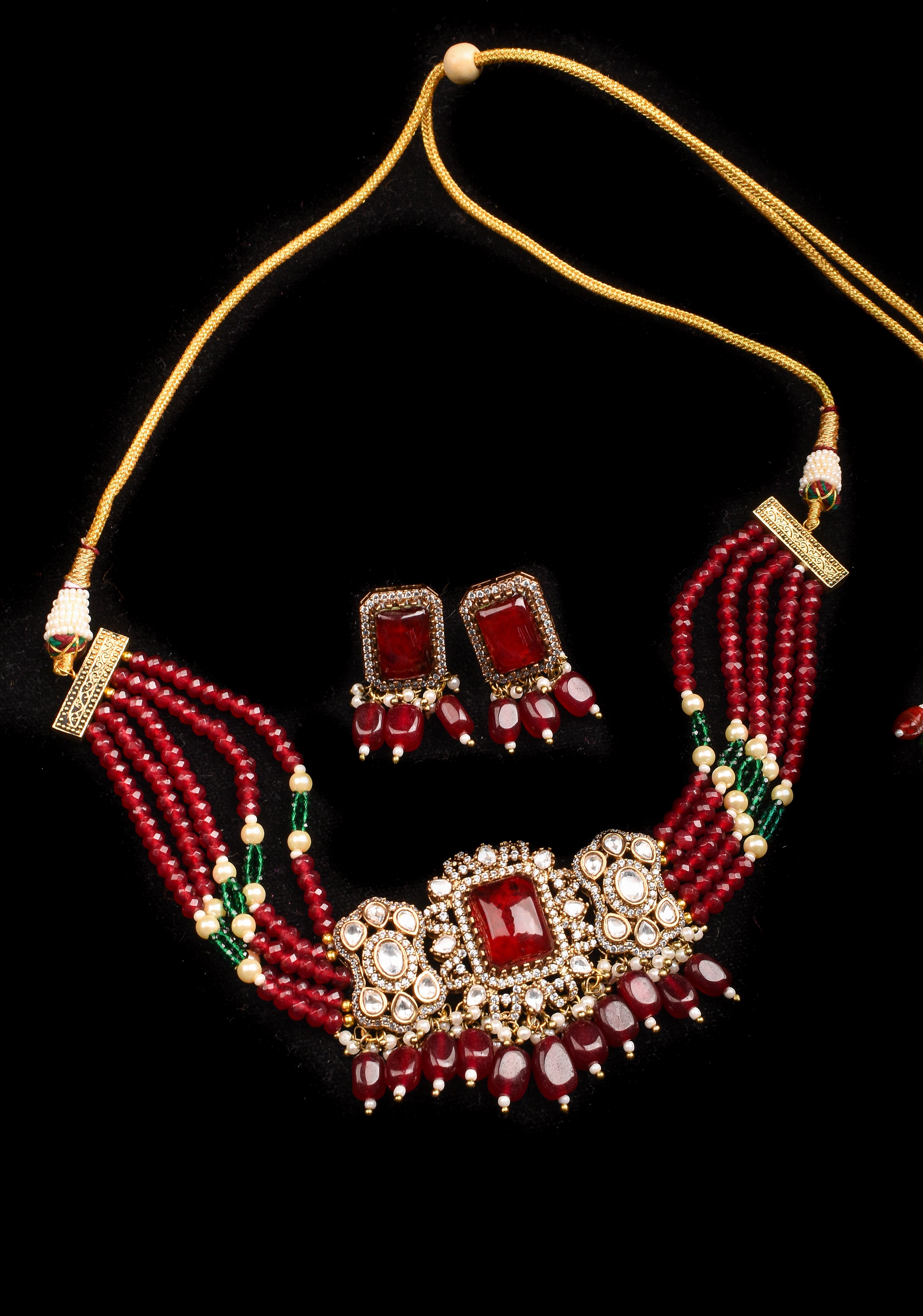 Multilayer Red Beads kundan Choker set with dangling Red Beads| Shobitam Jewelry