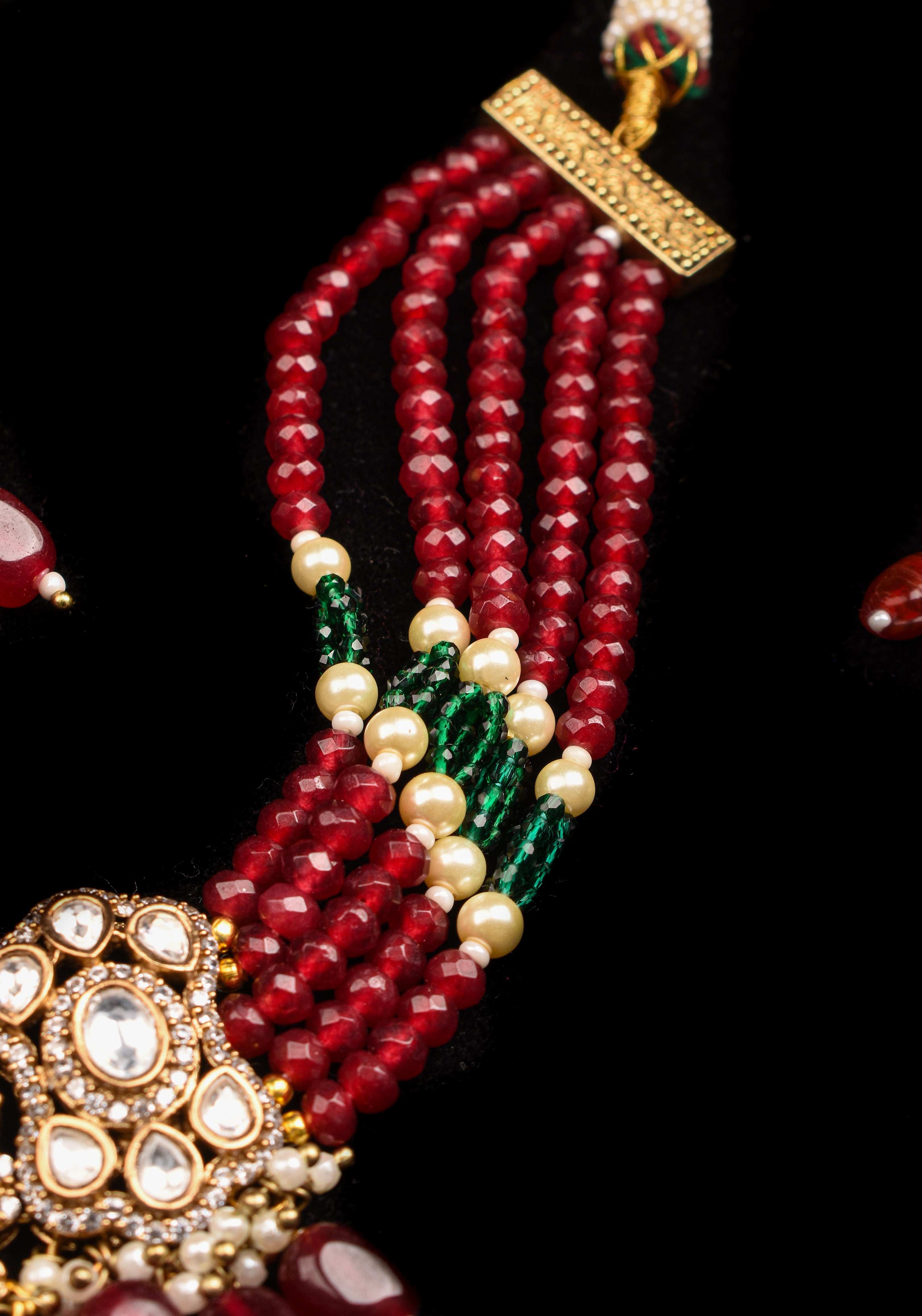 Multilayer Red Beads kundan Choker set with dangling Red Beads| Shobitam Jewelry