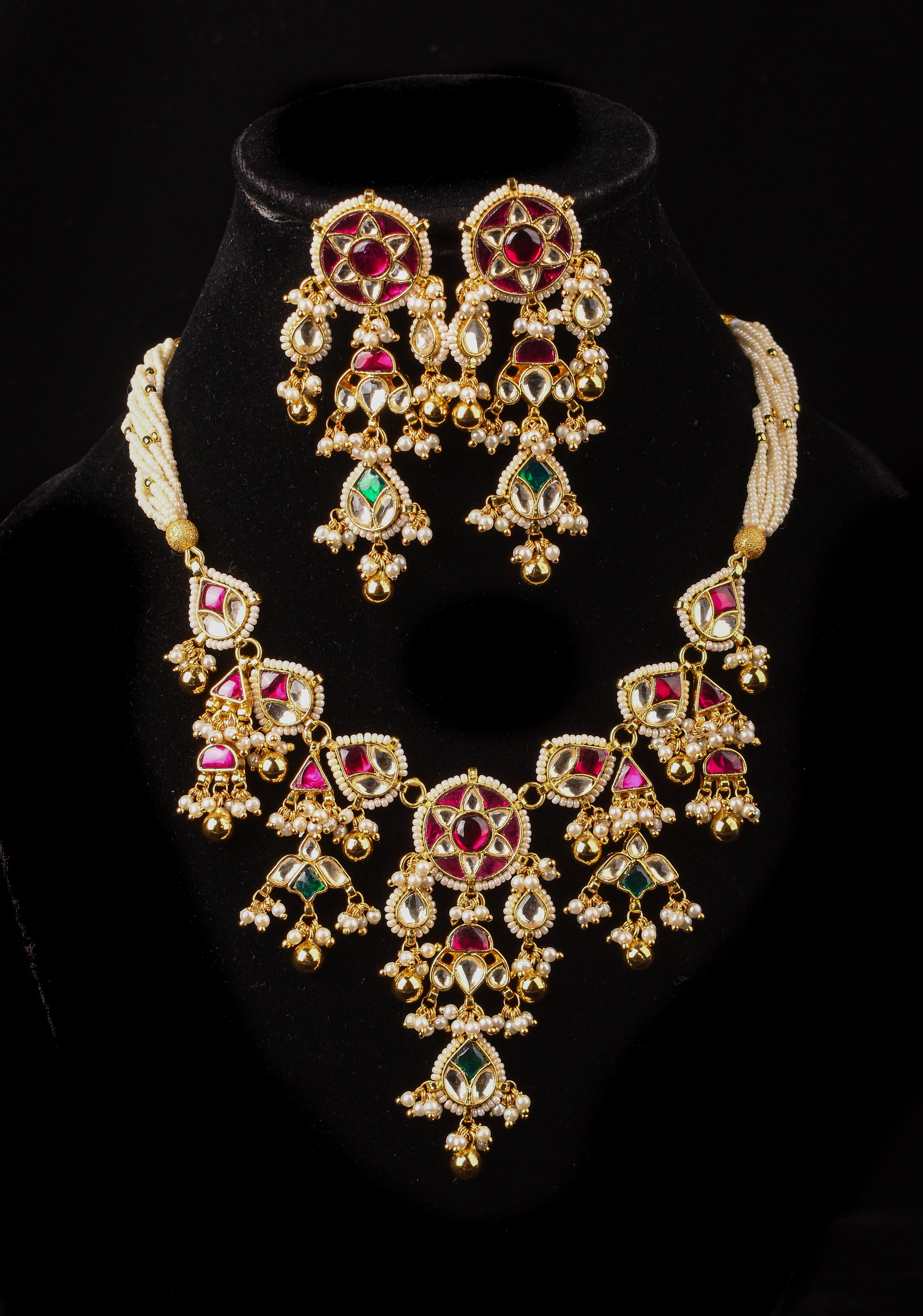 Handcrafted Jadau Kundan Short Necklace/Choker and Earrings Set