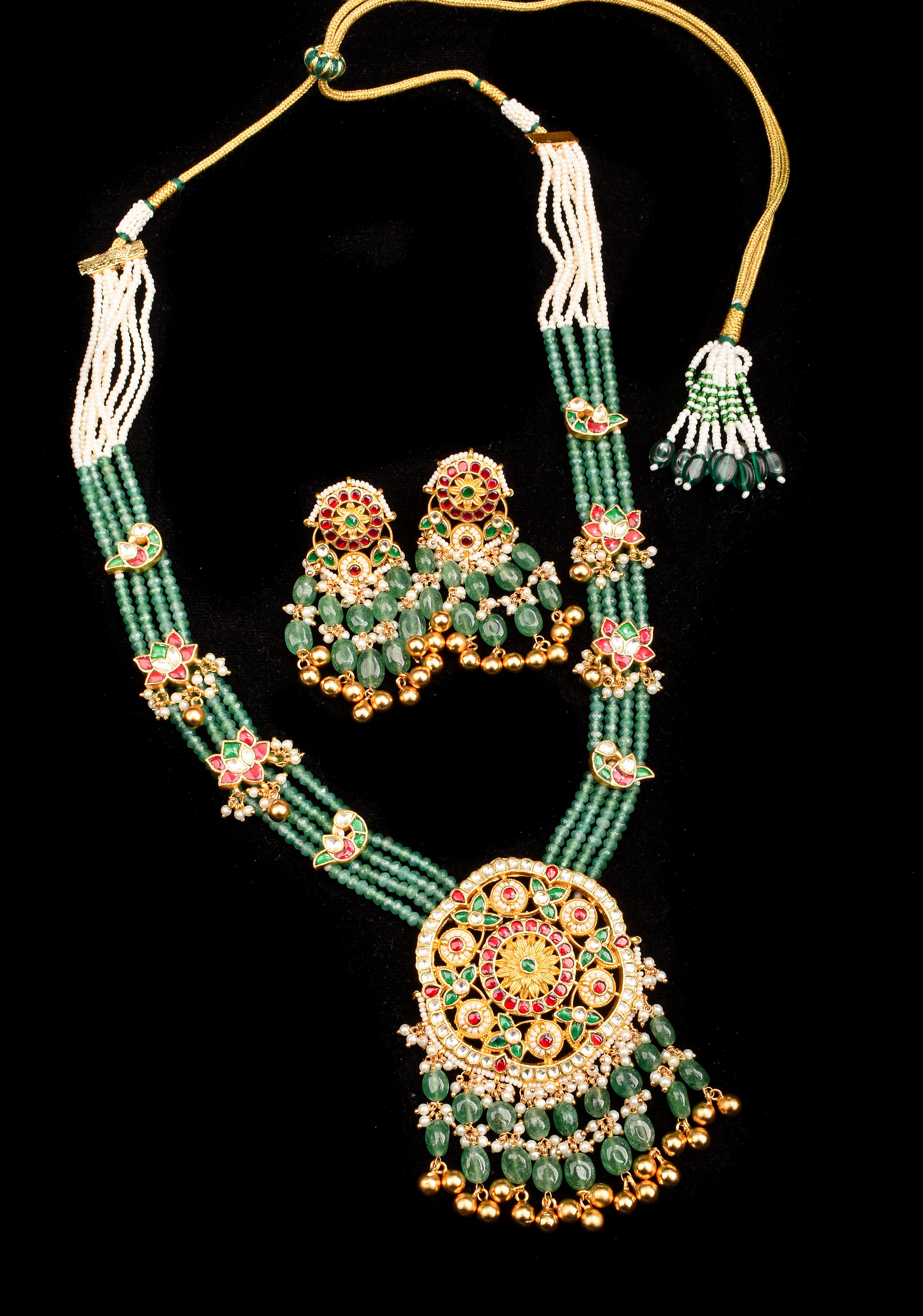 Mandala Maharani Haar with side charms  and matching earrings