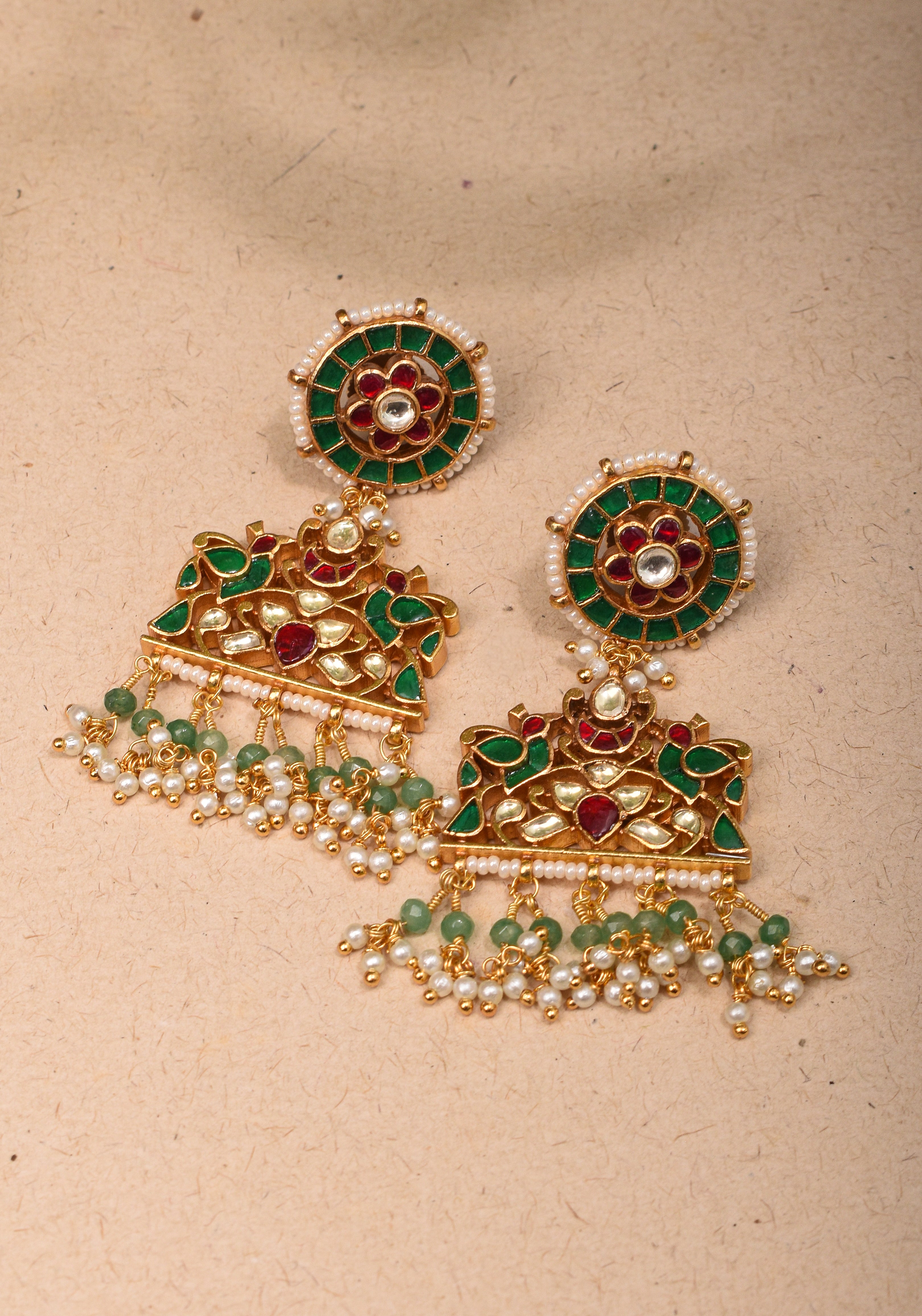 Ahmedabadi Kundan Peacock design jadau Earrings | Shobitam Jewelry