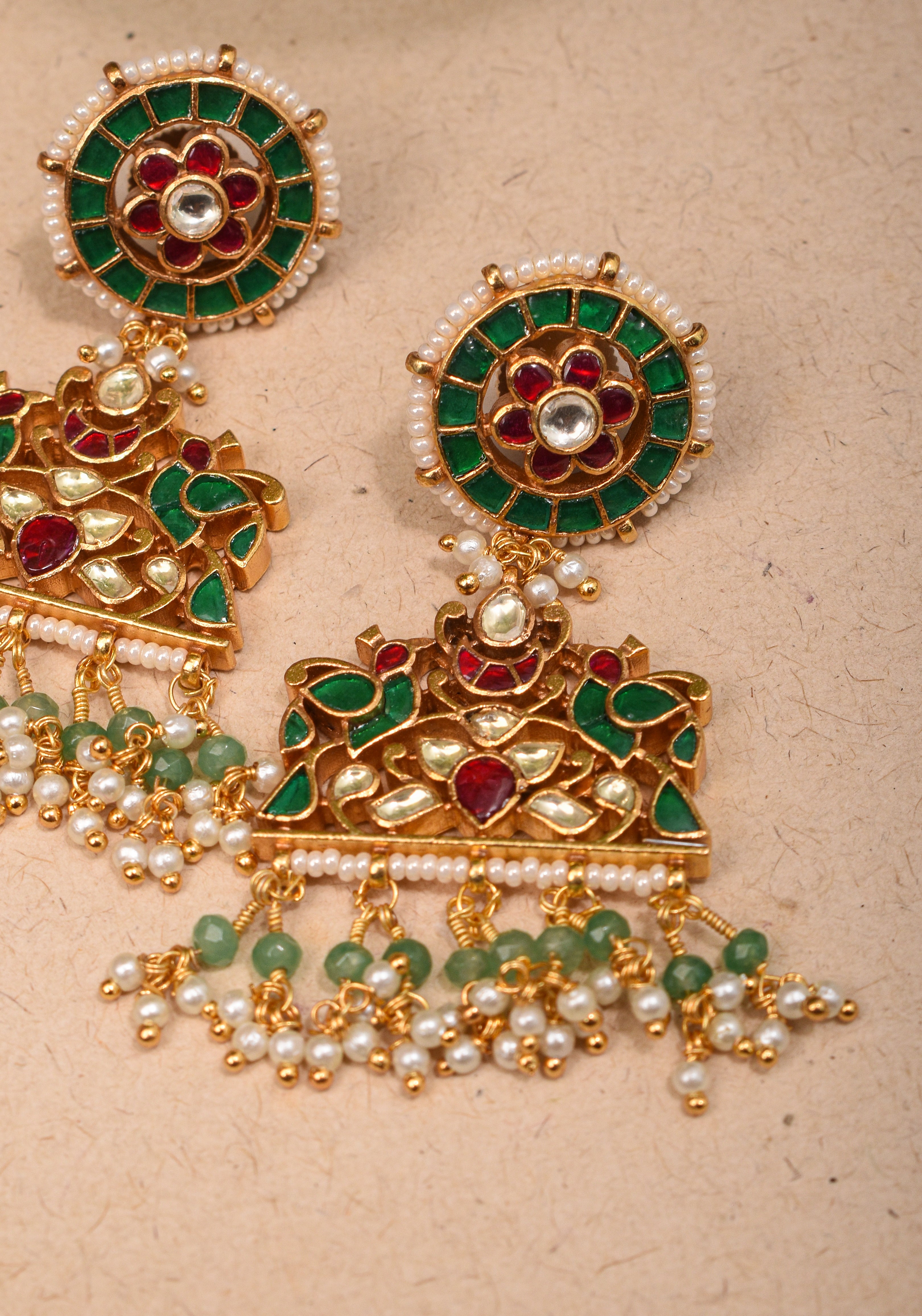 Ahmedabadi Kundan Peacock design jadau Earrings | Shobitam Jewelry