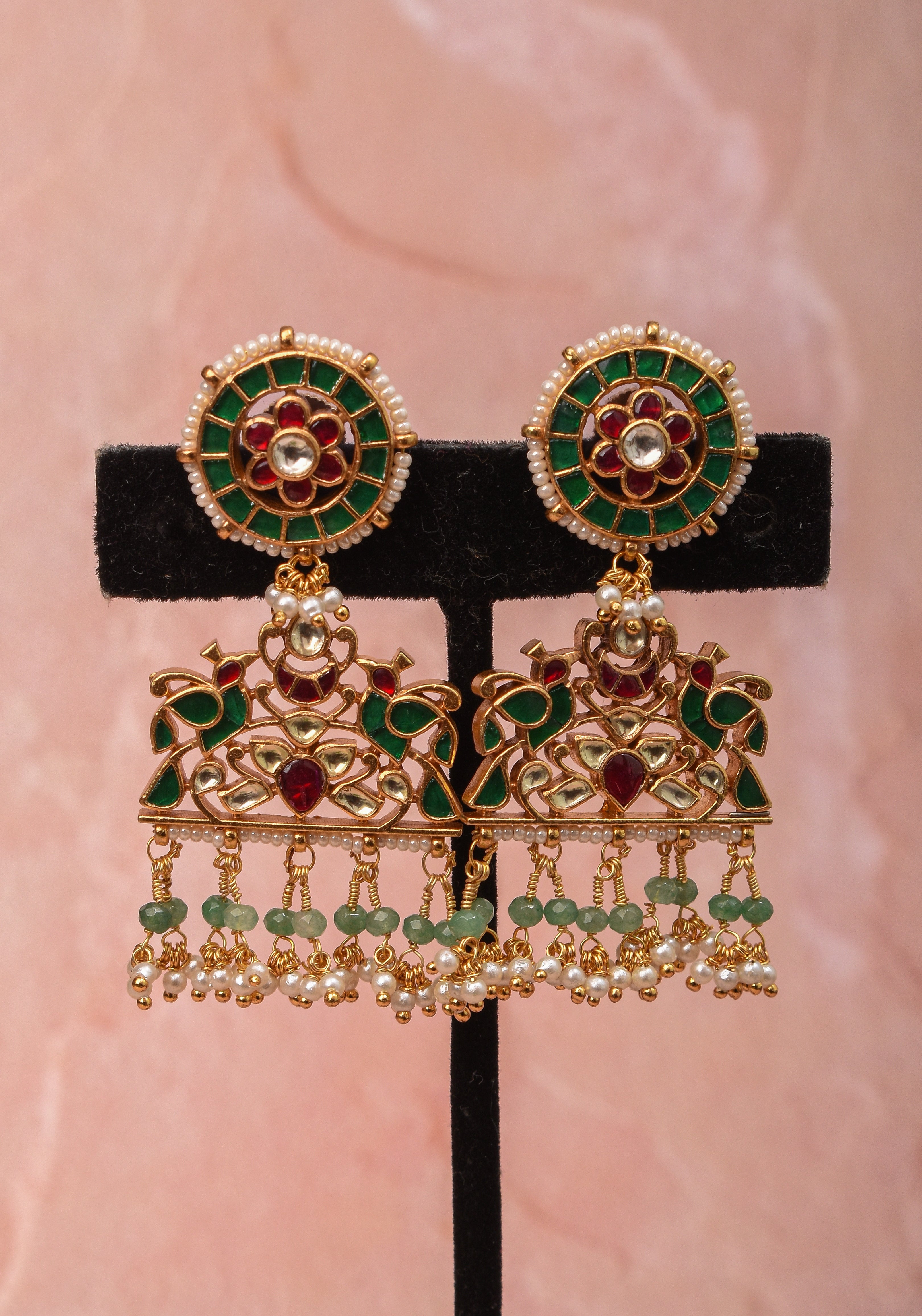 Ahmedabadi Kundan Peacock design jadau Earrings | Shobitam Jewelry