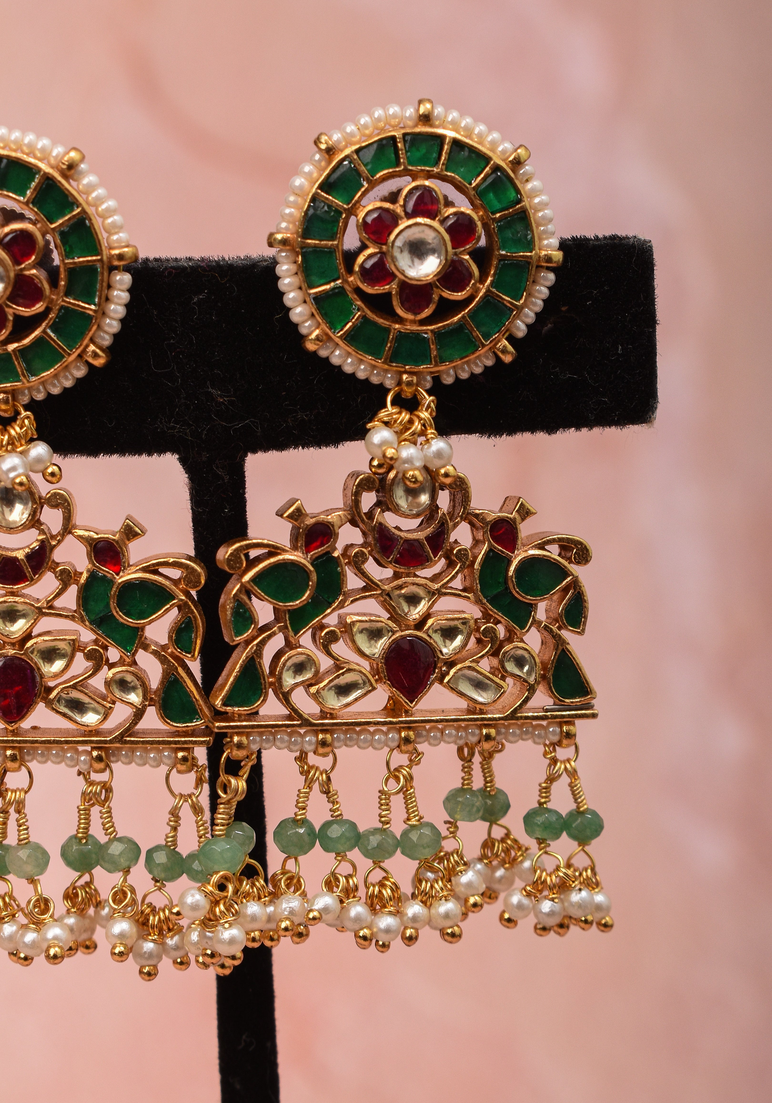 Ahmedabadi Kundan Peacock design jadau Earrings | Shobitam Jewelry