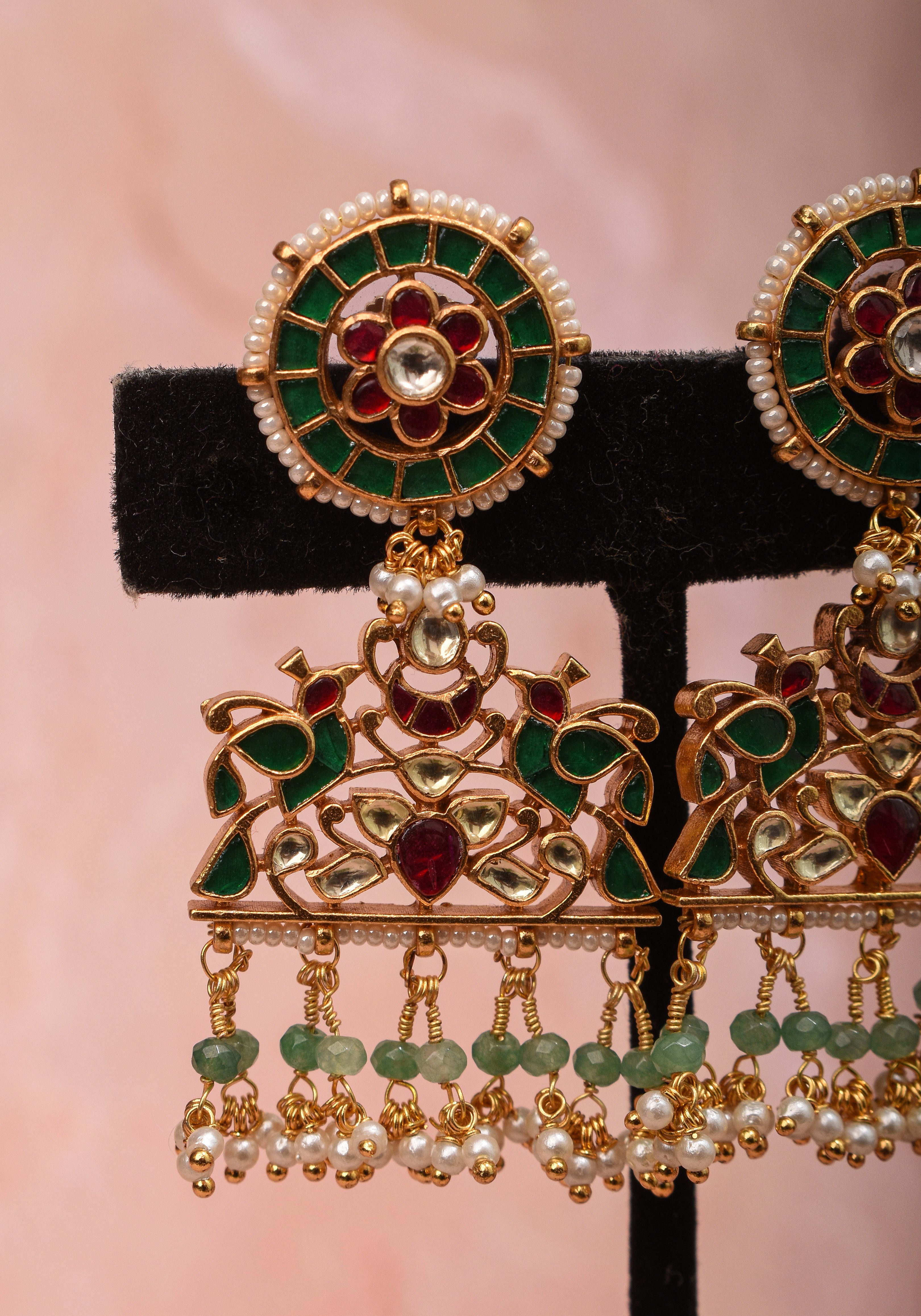 Ahmedabadi Kundan Peacock design jadau Earrings | Shobitam Jewelry