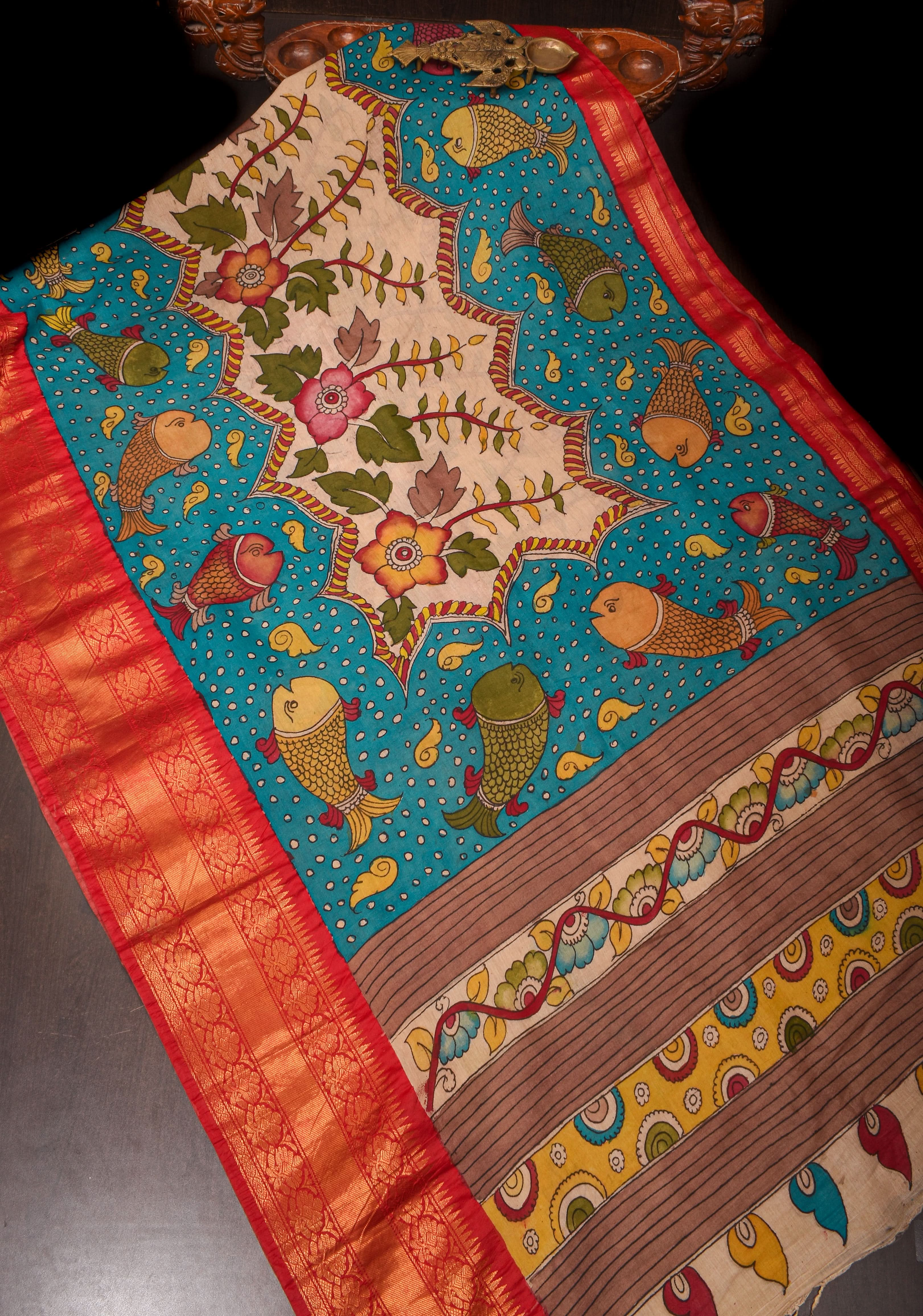 Authentic Pen Kalamkari on Chennuri Silk with Big Border