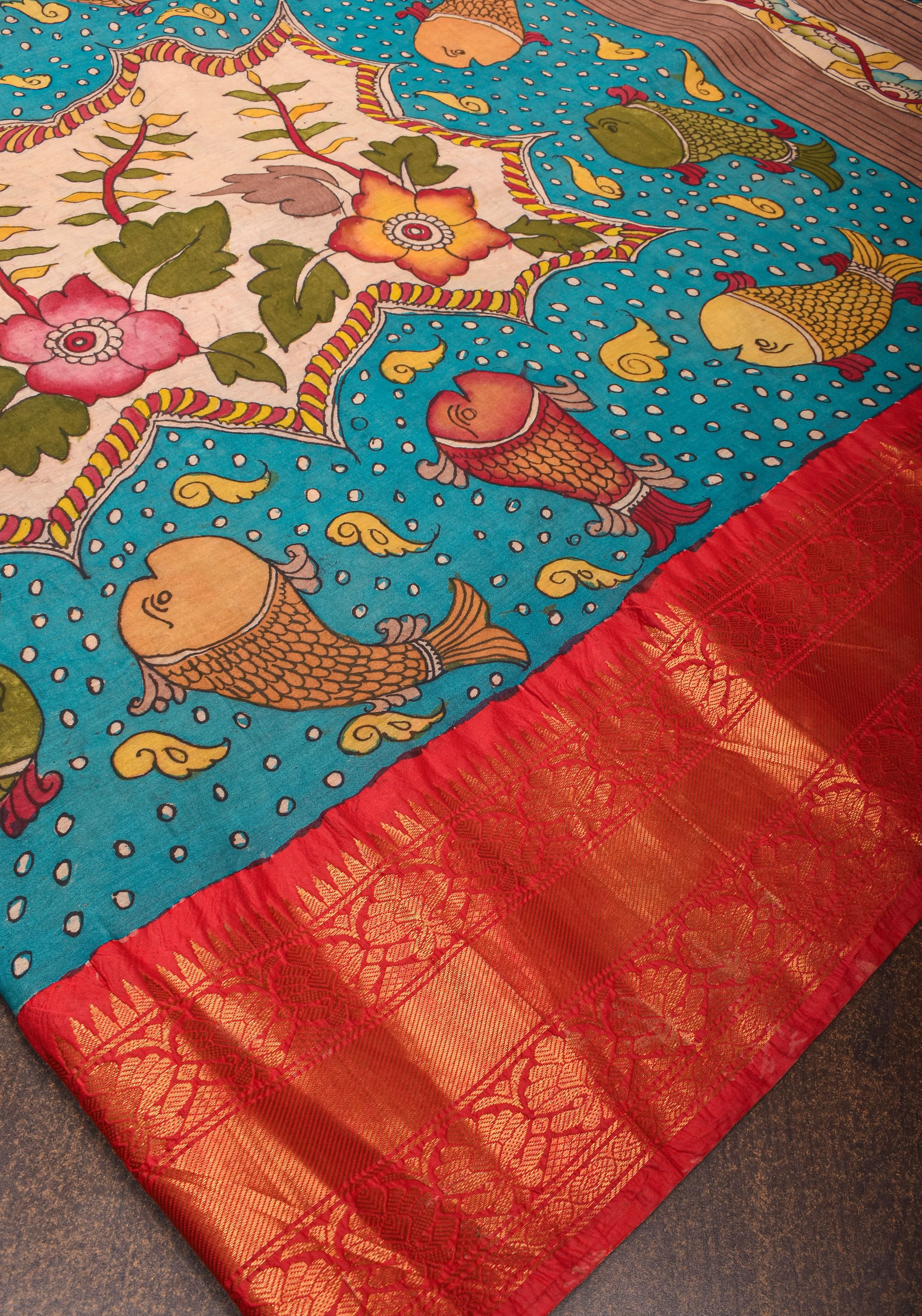 Authentic Pen Kalamkari on Chennuri Silk with Big Border