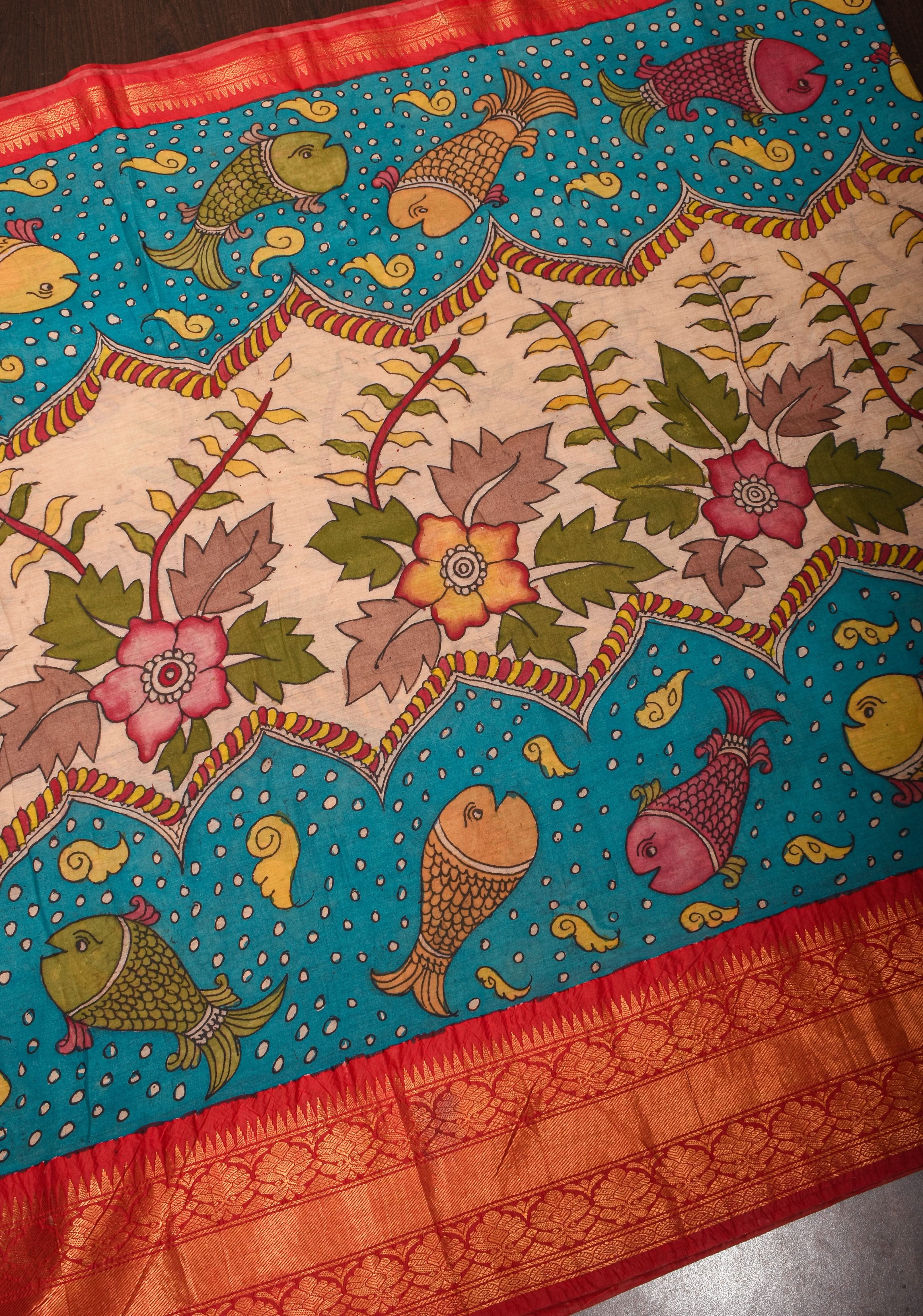 Authentic Pen Kalamkari on Chennuri Silk with Big Border