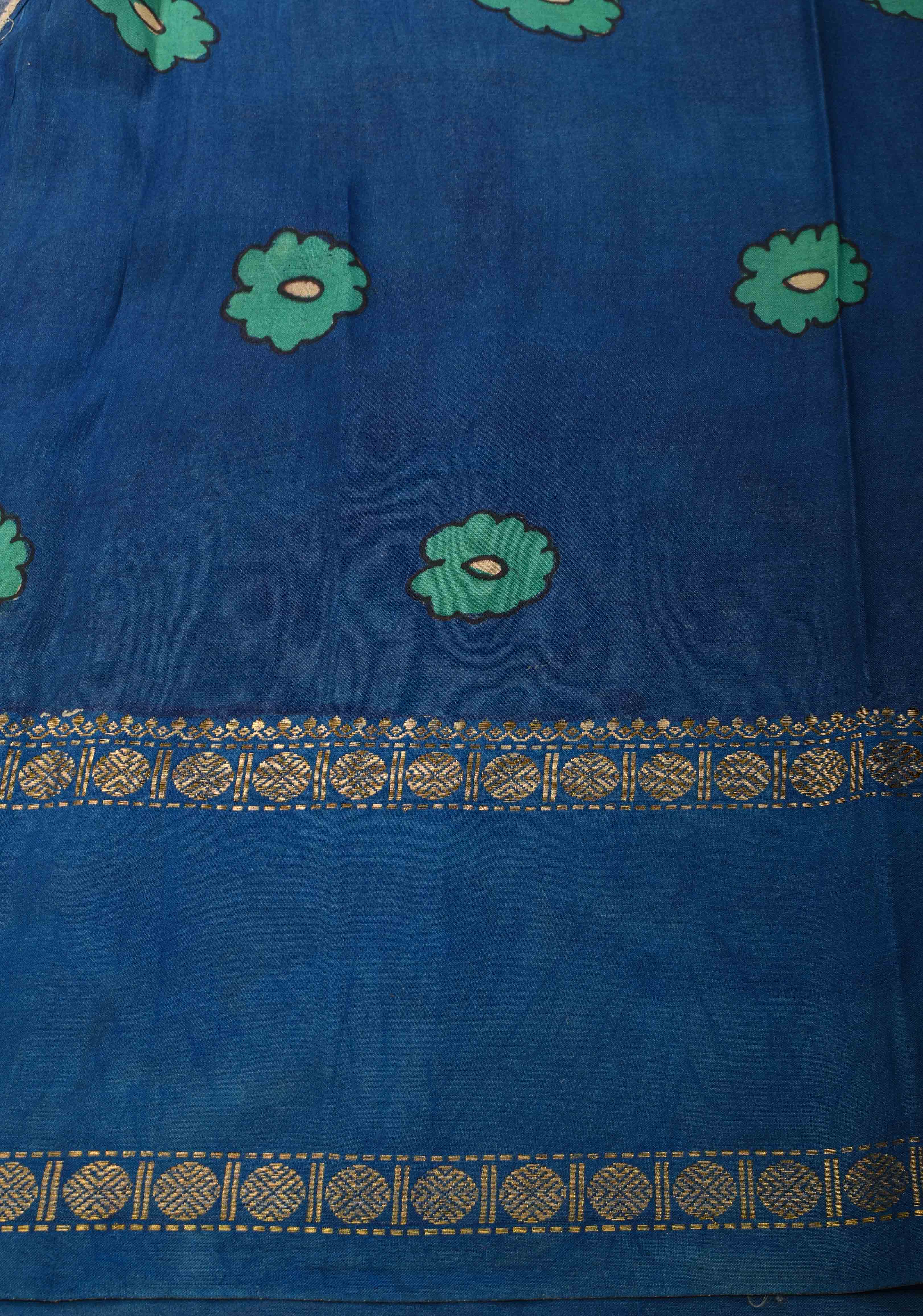 Floral and Annapakshi Theme : Authentic Pen kalamkari on pure Chennuri Silk Saree with Border