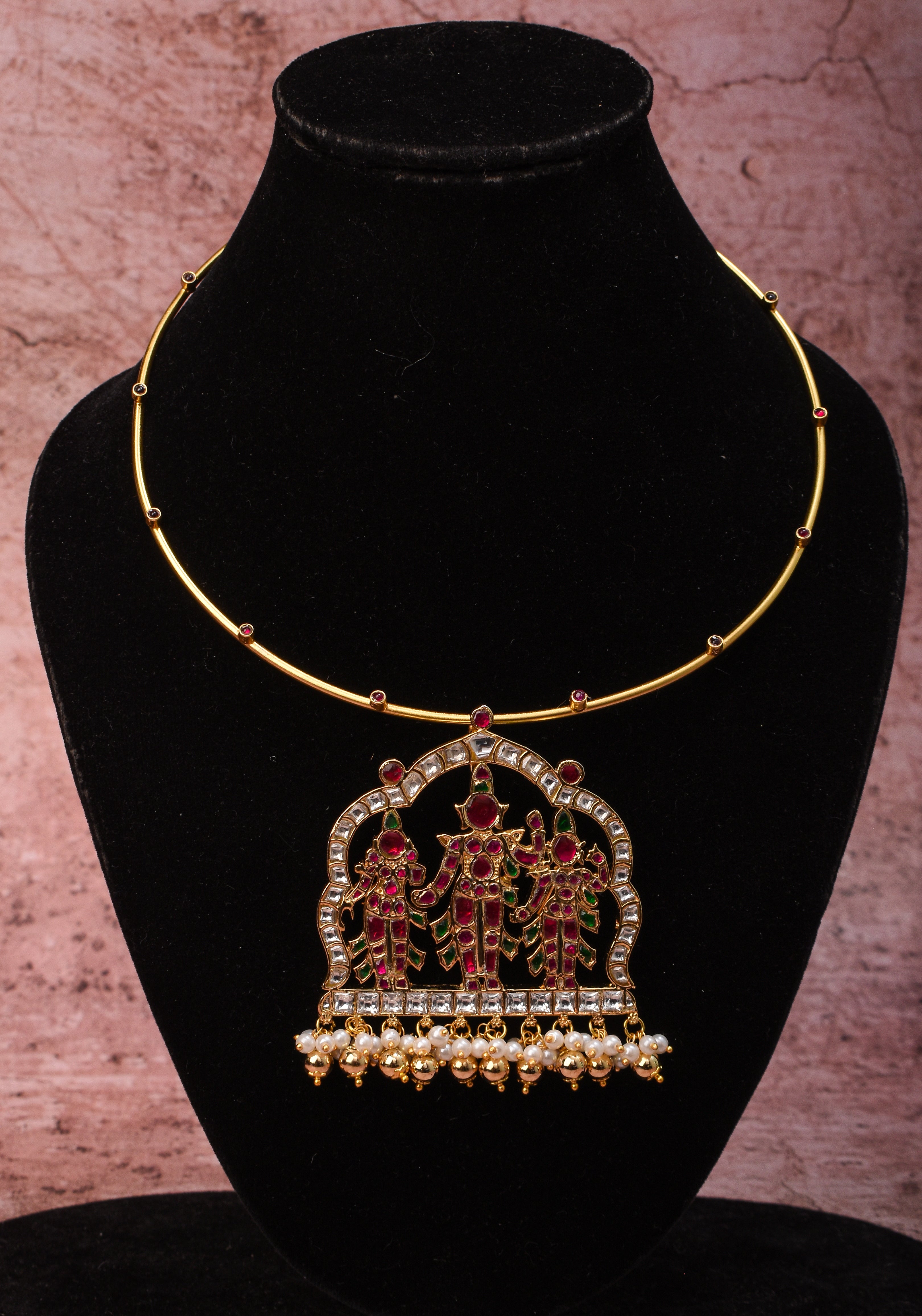 Exquisite and Prominent Ram Darbar Jadau Pendant on Wire Base | Shobitam Jewelry