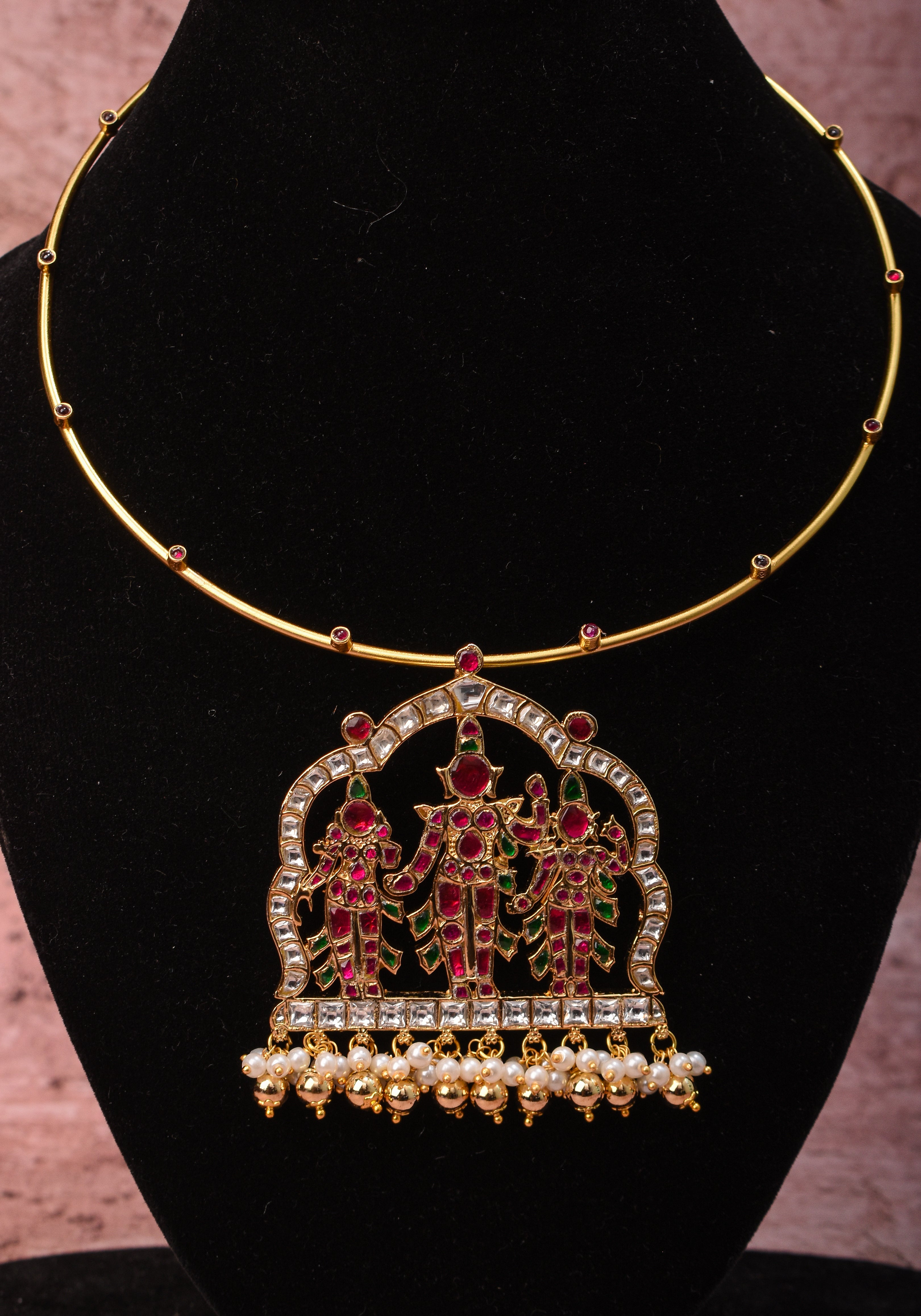 Exquisite and Prominent Ram Darbar Jadau Pendant on Wire Base | Shobitam Jewelry