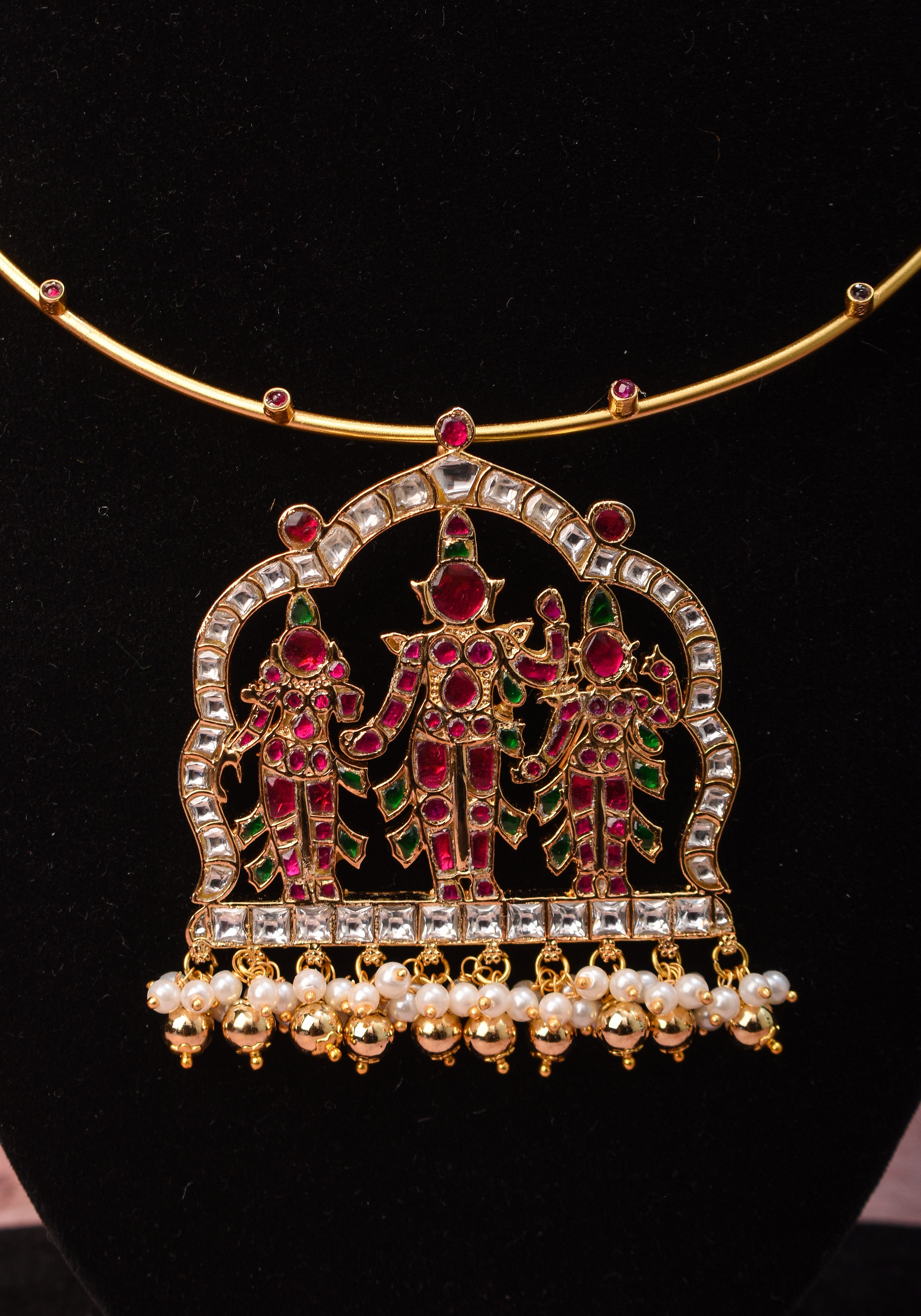 Exquisite and Prominent Ram Darbar Jadau Pendant on Wire Base | Shobitam Jewelry