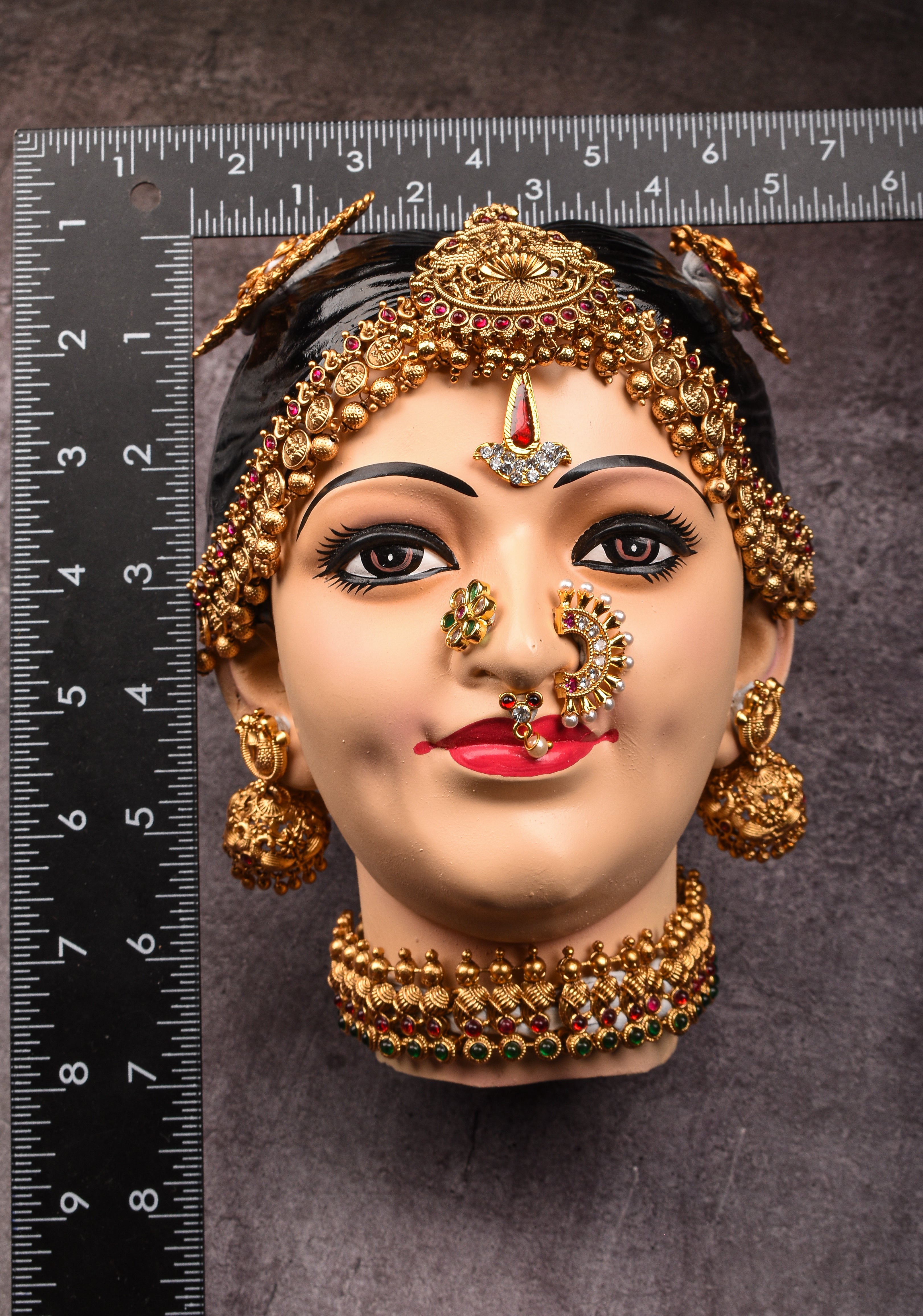 Varalakshmi Amman Face in Resin with  Jewelry Stone Decoration, Fine Features