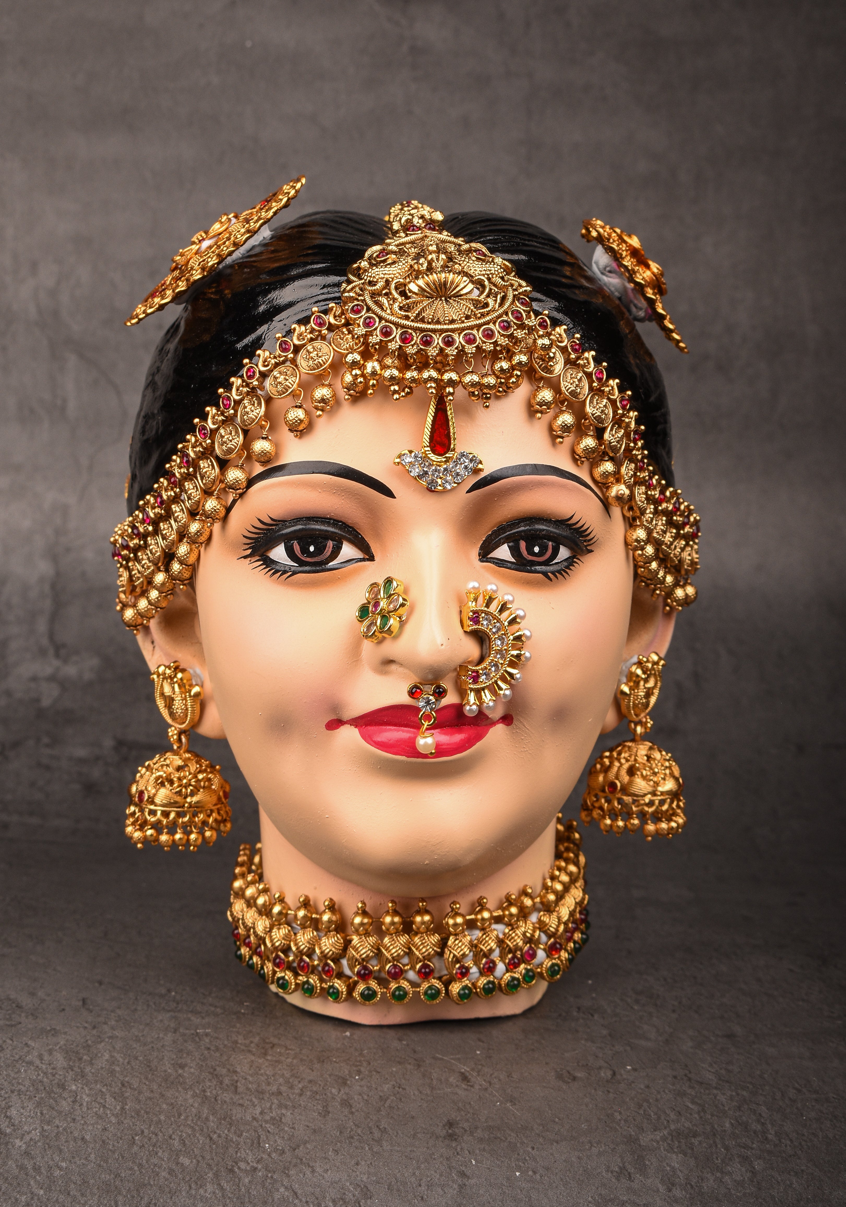 Varalakshmi Amman Face in Resin with  Jewelry Stone Decoration, Fine Features