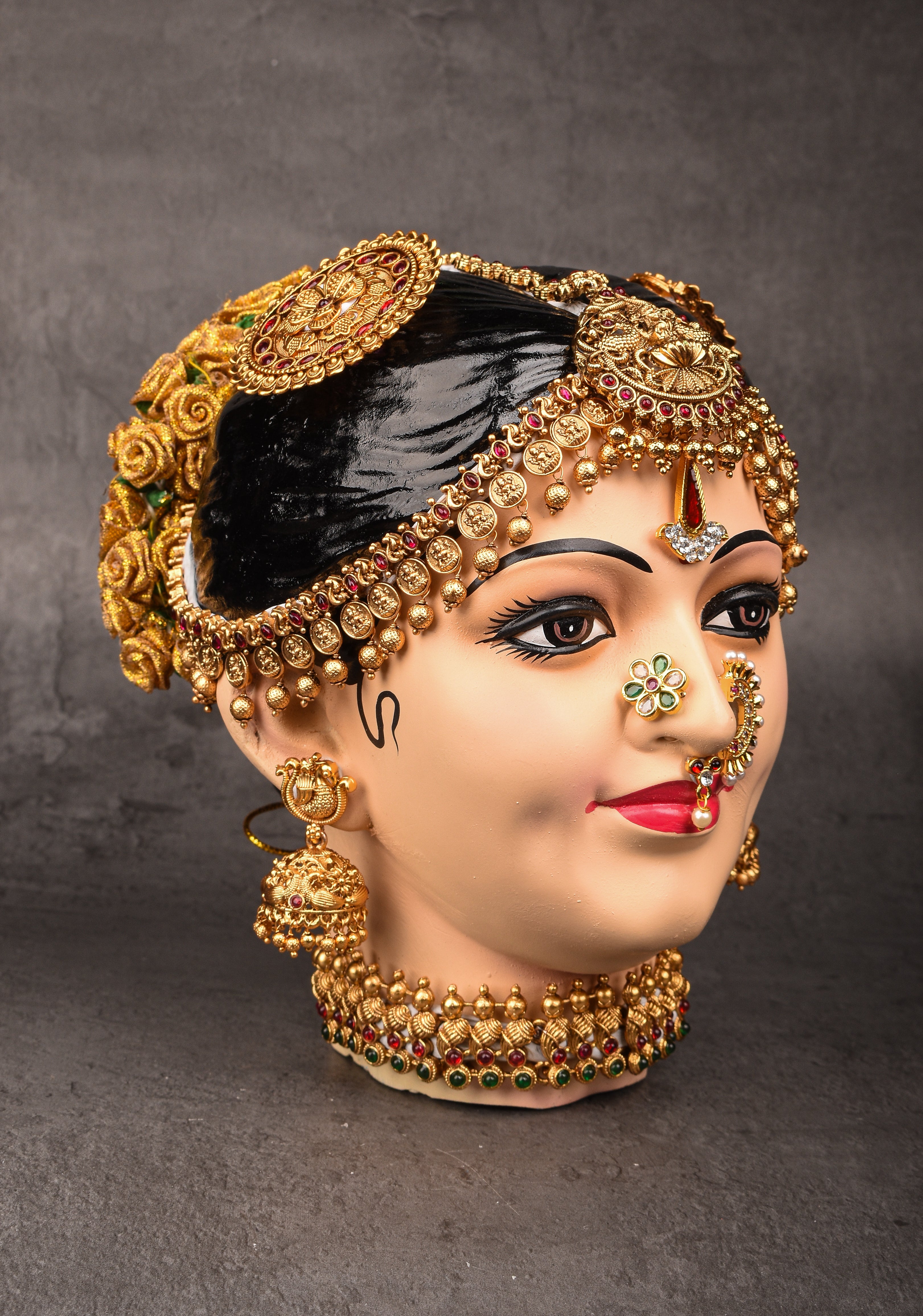 Varalakshmi Amman Face in Resin with  Jewelry Stone Decoration, Fine Features