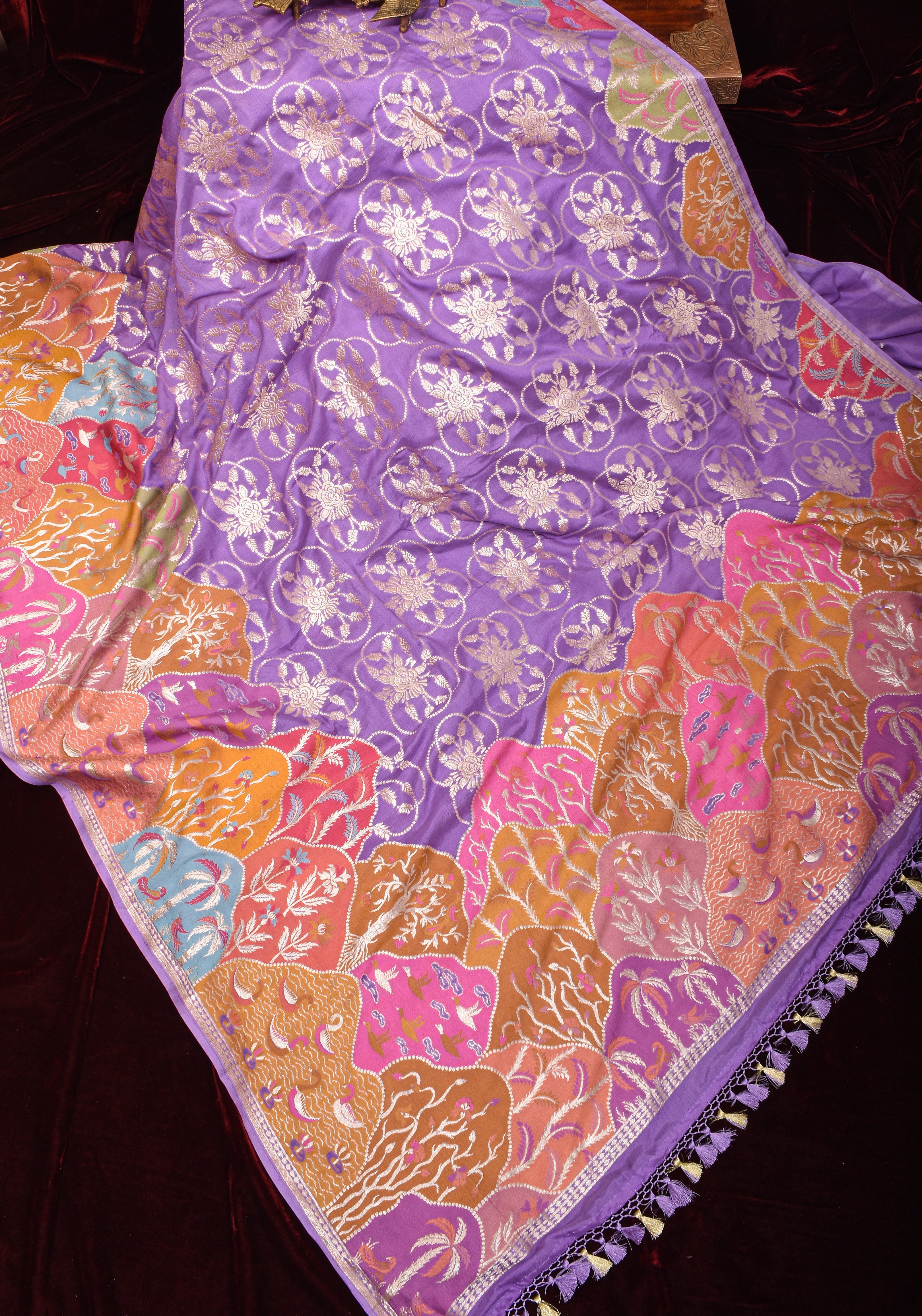 Lavender Exquisite Shikaargah on Pure Tussar Georgette Banarasi Saree | SILK MARK CERTIFIED