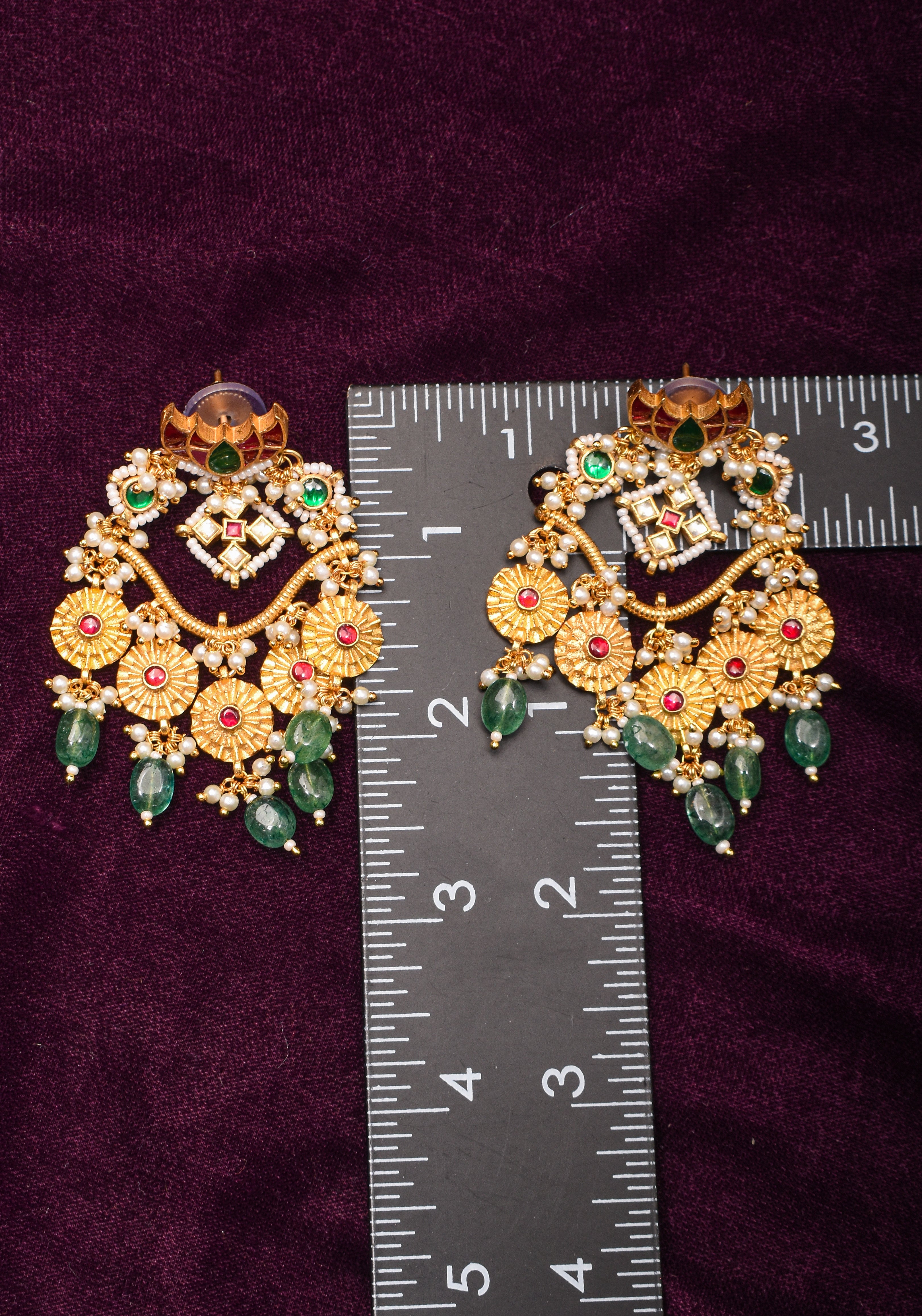 Chandbali Earrings with Kundan  stones and dangling  beads